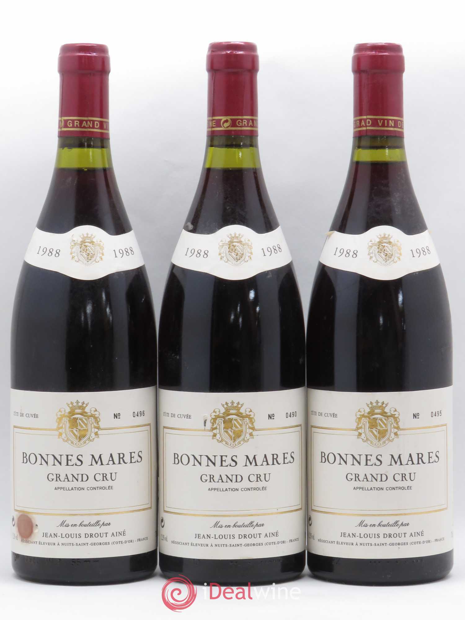 Bonnes-Mares Grand Cru Tête de Cuvée Jean-Louis Drout Ainé 1988 - Lotto di 3 bottiglie - 0