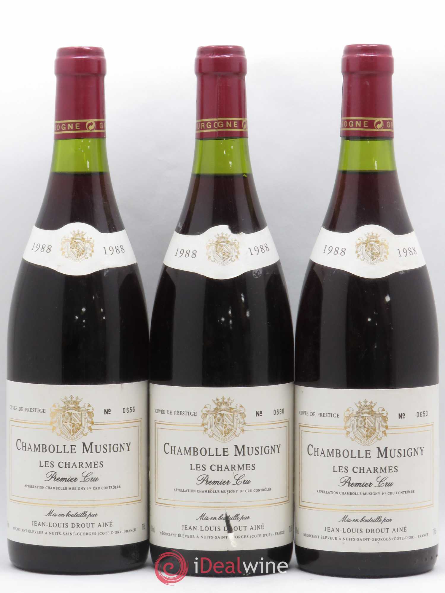 Chambolle-Musigny 1er Cru Les Charmes Jean Louis Drout 1988 - Posten von 3 Flaschen - 0