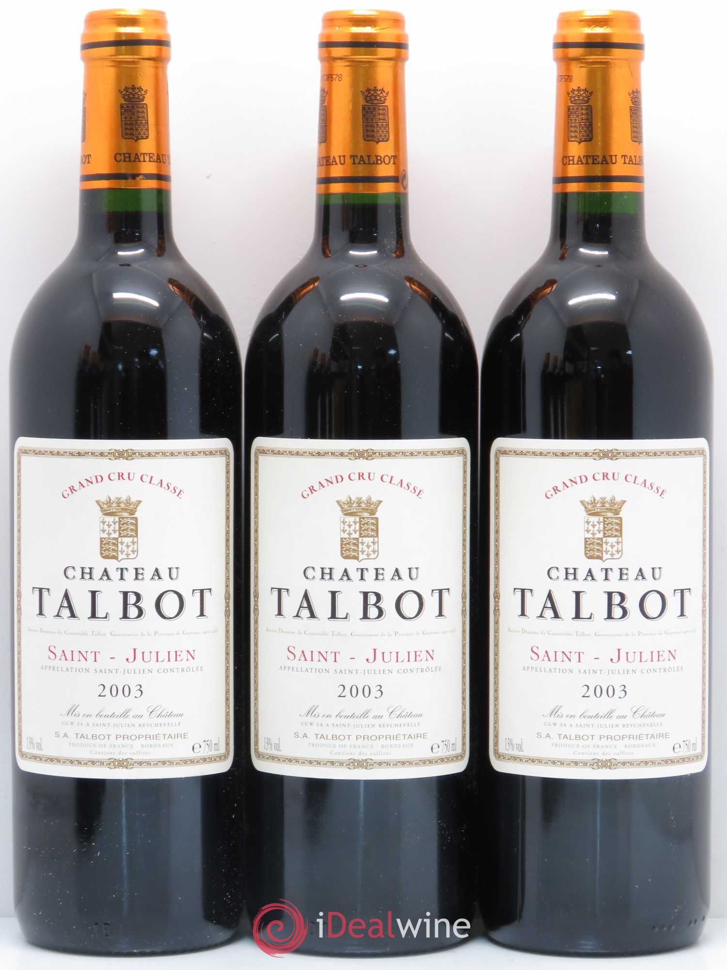 Château Talbot 4ème Grand Cru Classé 2003 - Lot de 12 bouteilles - 1