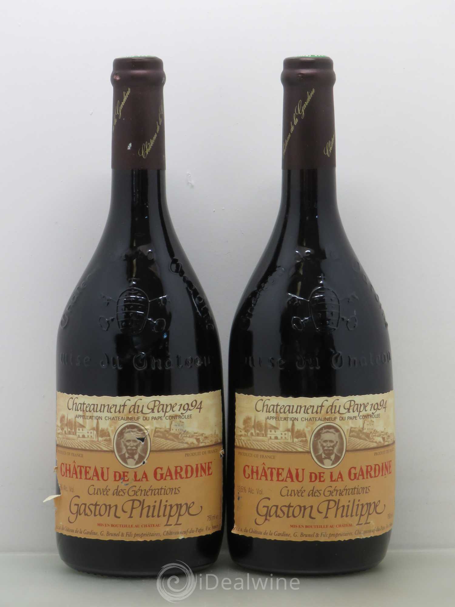 Châteauneuf-du-Pape Château de La Gardine Cuvée des Générations Gaston Philippe Famille Brunel 1994 - Lot de 2 bouteilles - 0