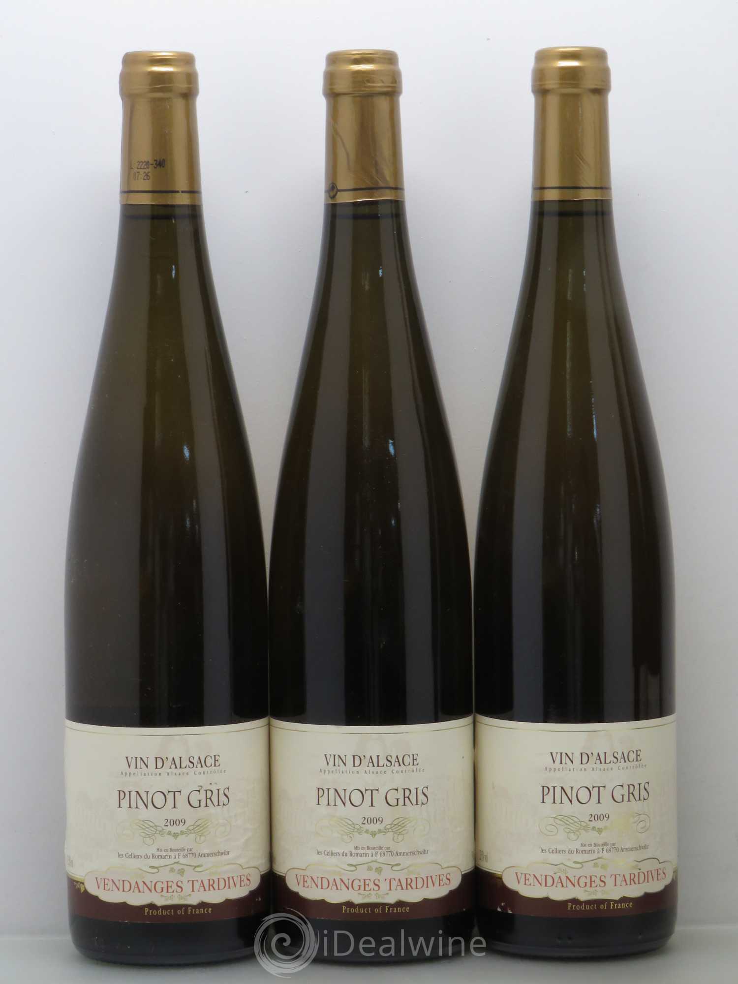Pinot Gris (Tokay) Vendanges Tardives Celliers De Romarin (sans prix de réserve) 2009 - Lotto di 5 bottiglie - 1