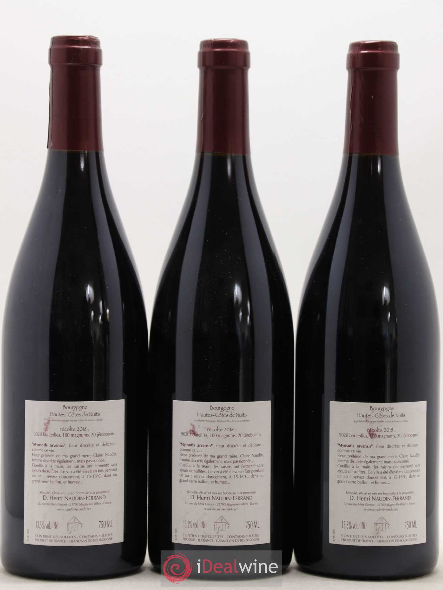 Hautes-Côtes de Nuits Myosotis Arvensis Naudin-Ferrand (Domaine)  (sans prix de réserve) 2018 - Lot de 3 bouteilles - 1