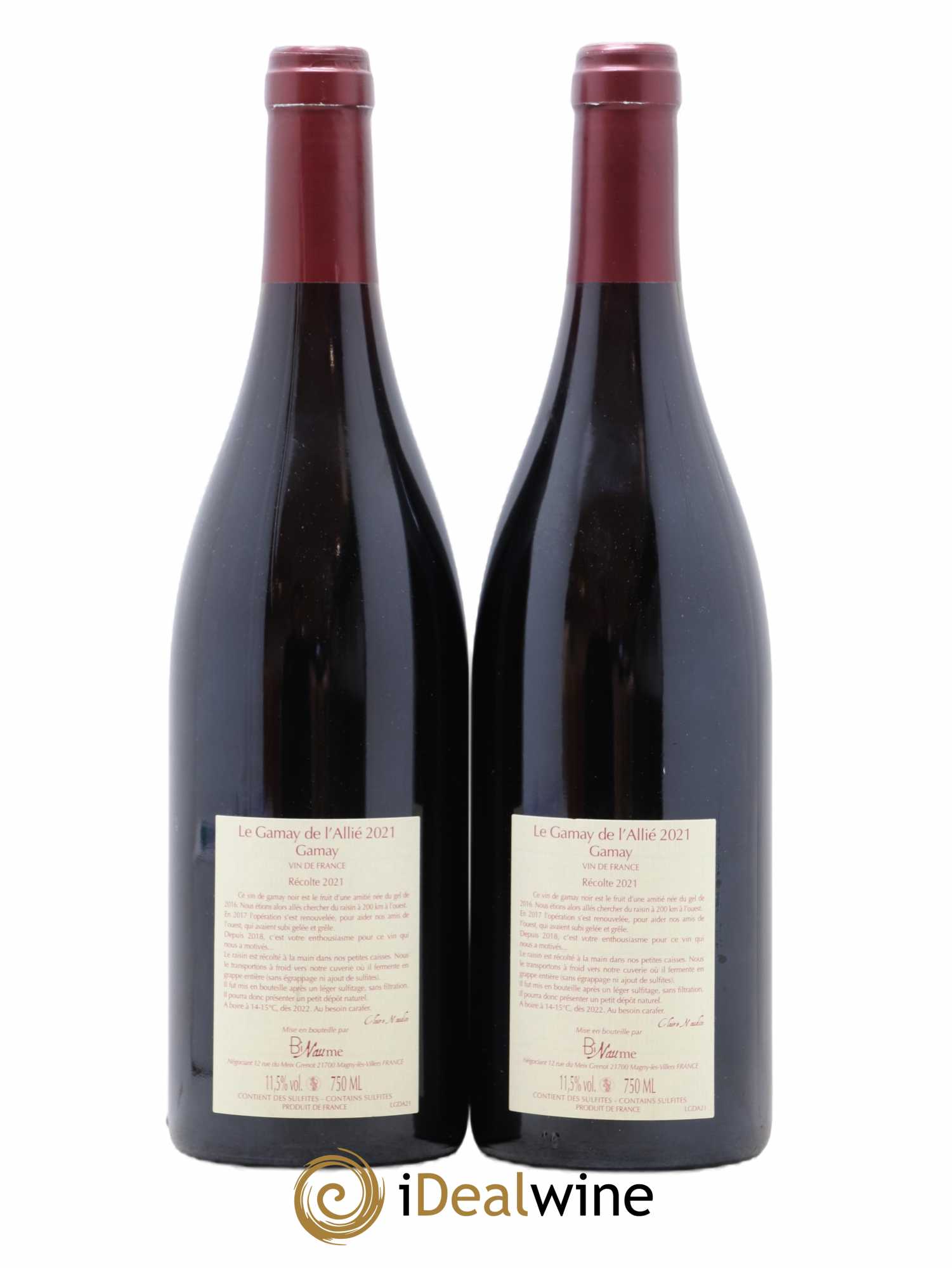 Vin de France Le Gamay de l'Allié Binaume Bizot-Naudin (sans prix de réserve) 2021 - Lot de 2 bouteilles - 1