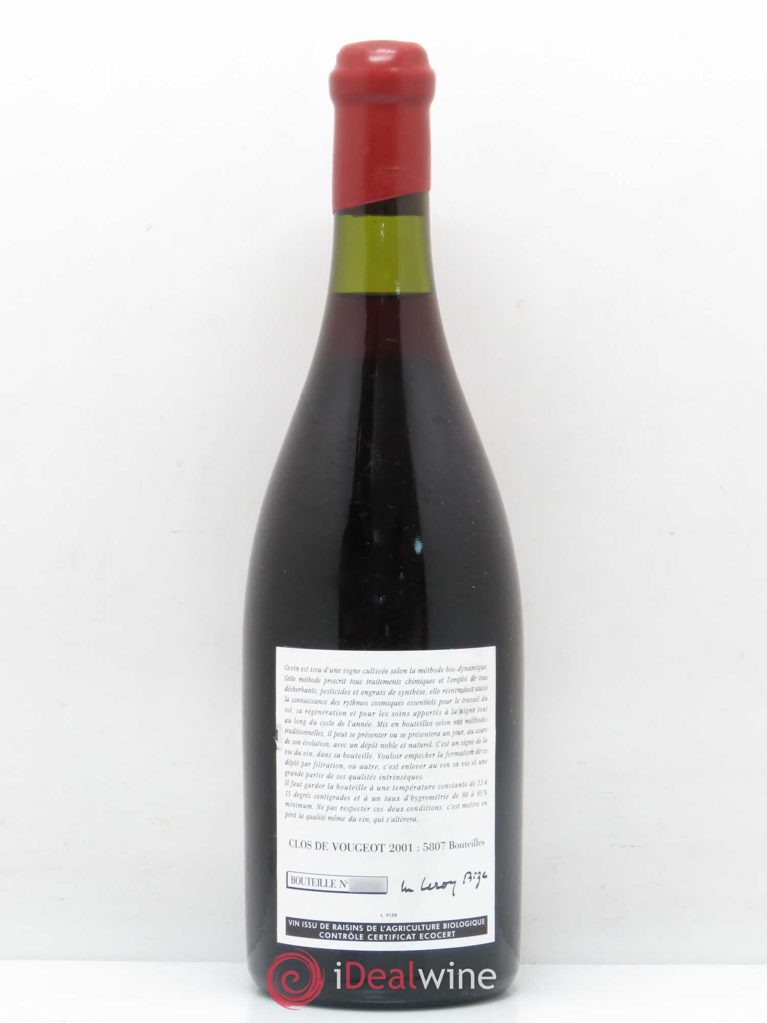 Clos de Vougeot Grand Cru Leroy (Domaine) 2001 - Lot de 1 bouteille - 1