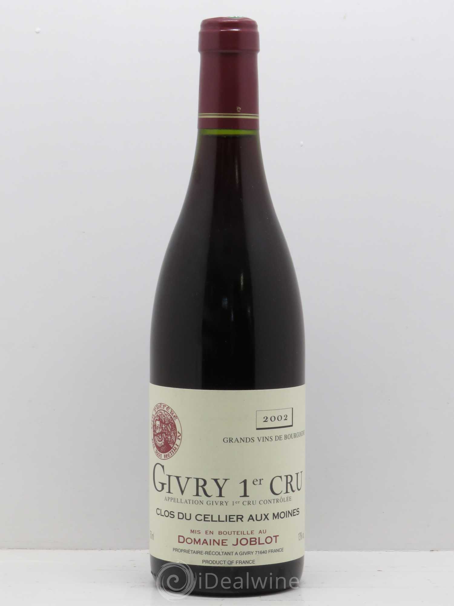Givry 1er Cru Clos du Cellier aux Moines Joblot (Domaine) 2002 - Lot de 1 bouteille - 0