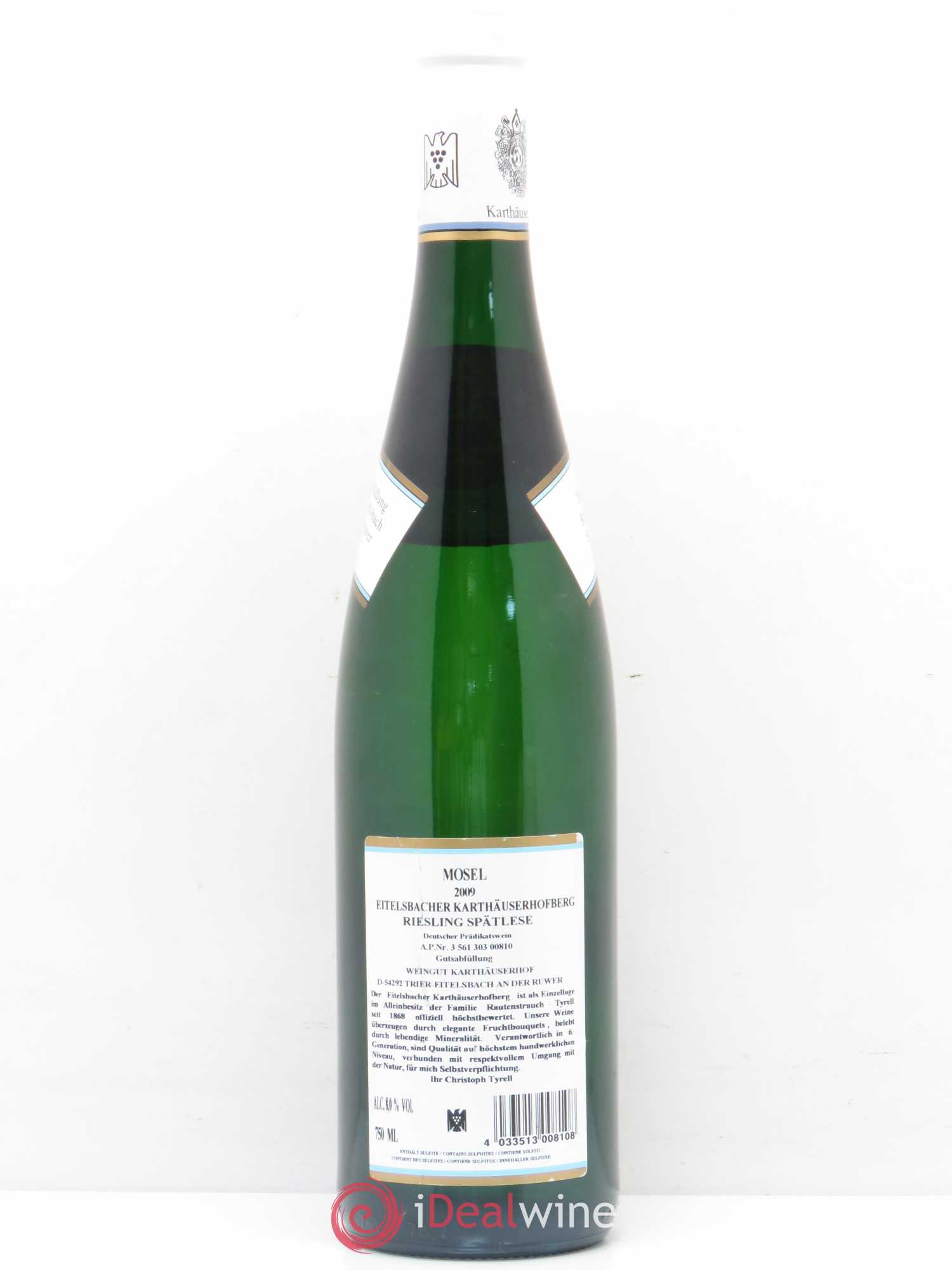 Riesling Eitelsbacher Karthäuserhofberg Spätlese Weingut Karthäuserhof (sans prix de réserve) 2009 - Posten von 1 Flasche - 1