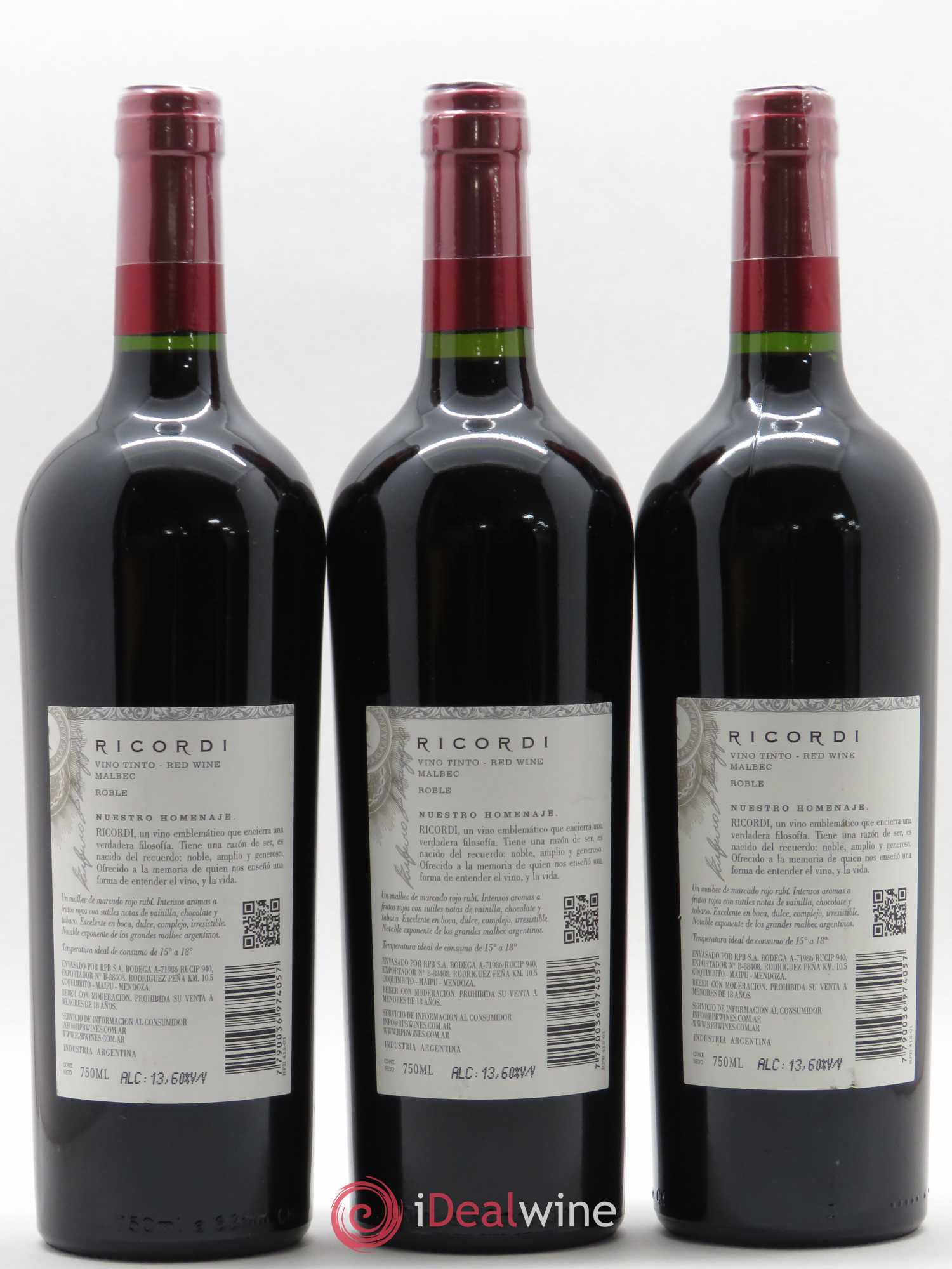 Mendoza Roble Rocordi 2015 - Lot de 3 bouteilles - 1