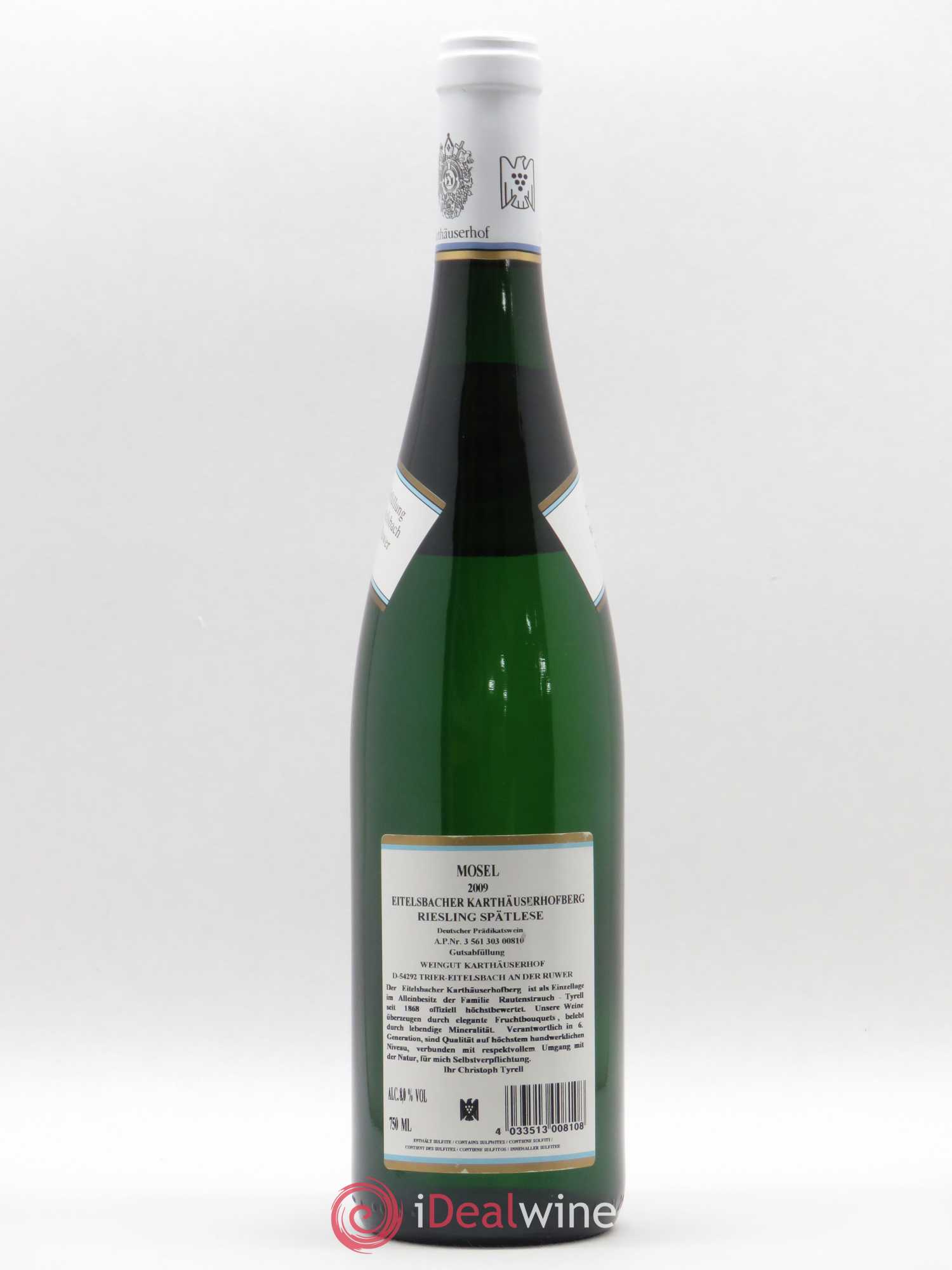 Riesling Mosel Eitelsbacher Kartäuserhofberg Spätlese Weingut Kartäuserhof (sans prix de réserve) 2009 - Posten von 1 Flasche - 1