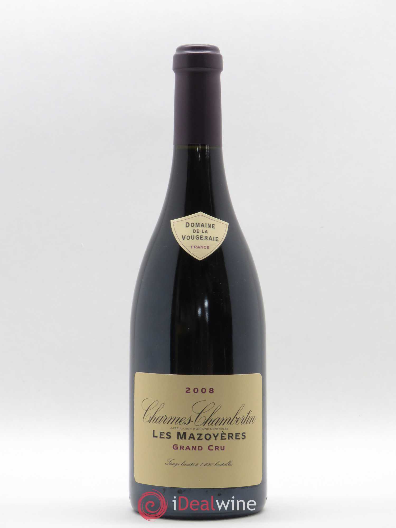 Charmes-Chambertin Grand Cru Les Mazoyères La Vougeraie 2008 - Lot de 1 bouteille - 0