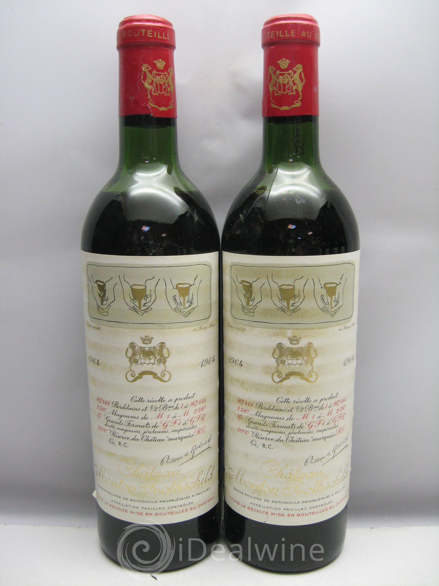 Château Mouton Rothschild 1er Grand Cru Classé 1964 - Lot de 6 bouteilles - 0