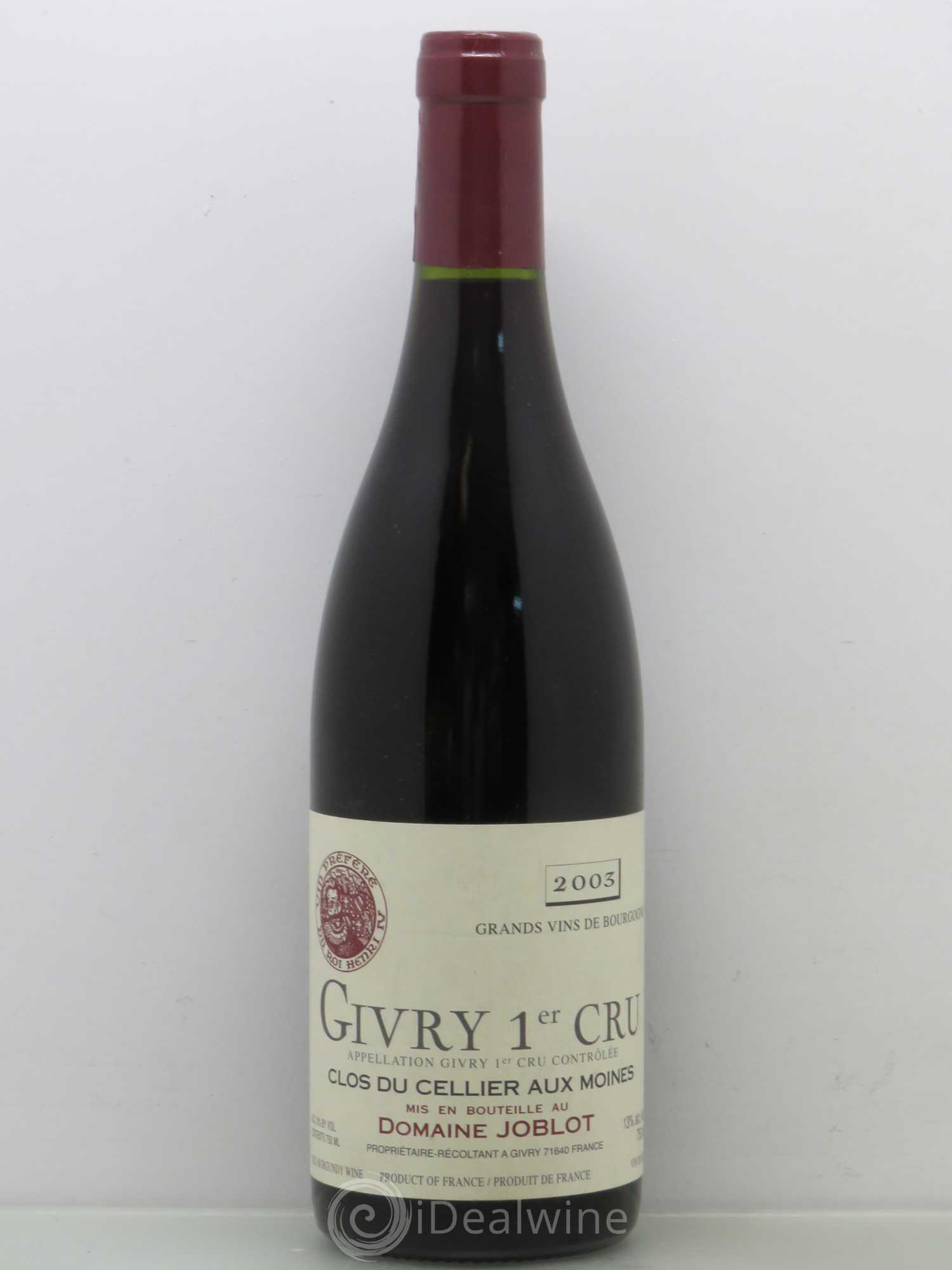 Givry 1er Cru Clos du Cellier aux Moines Joblot (Domaine) 2003 - Lot de 1 bouteille - 0