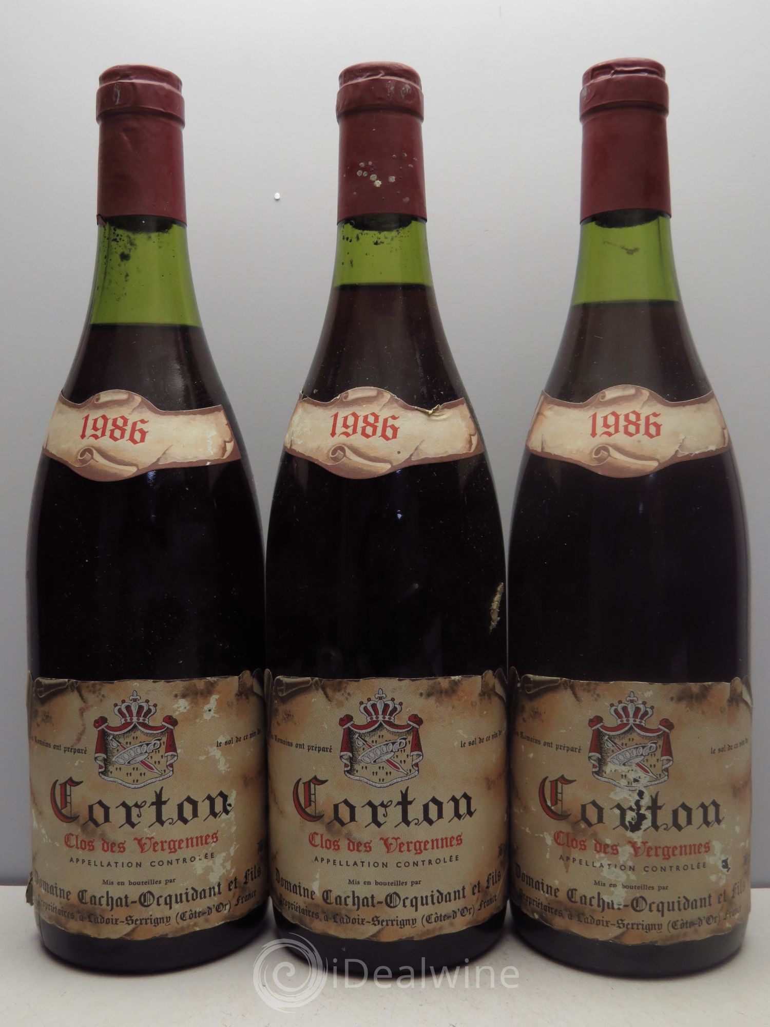 Corton Grand Cru Clos des Vergennes Domaine Cachat-Ocquidant 1986 - Posten von 3 Flaschen - 0