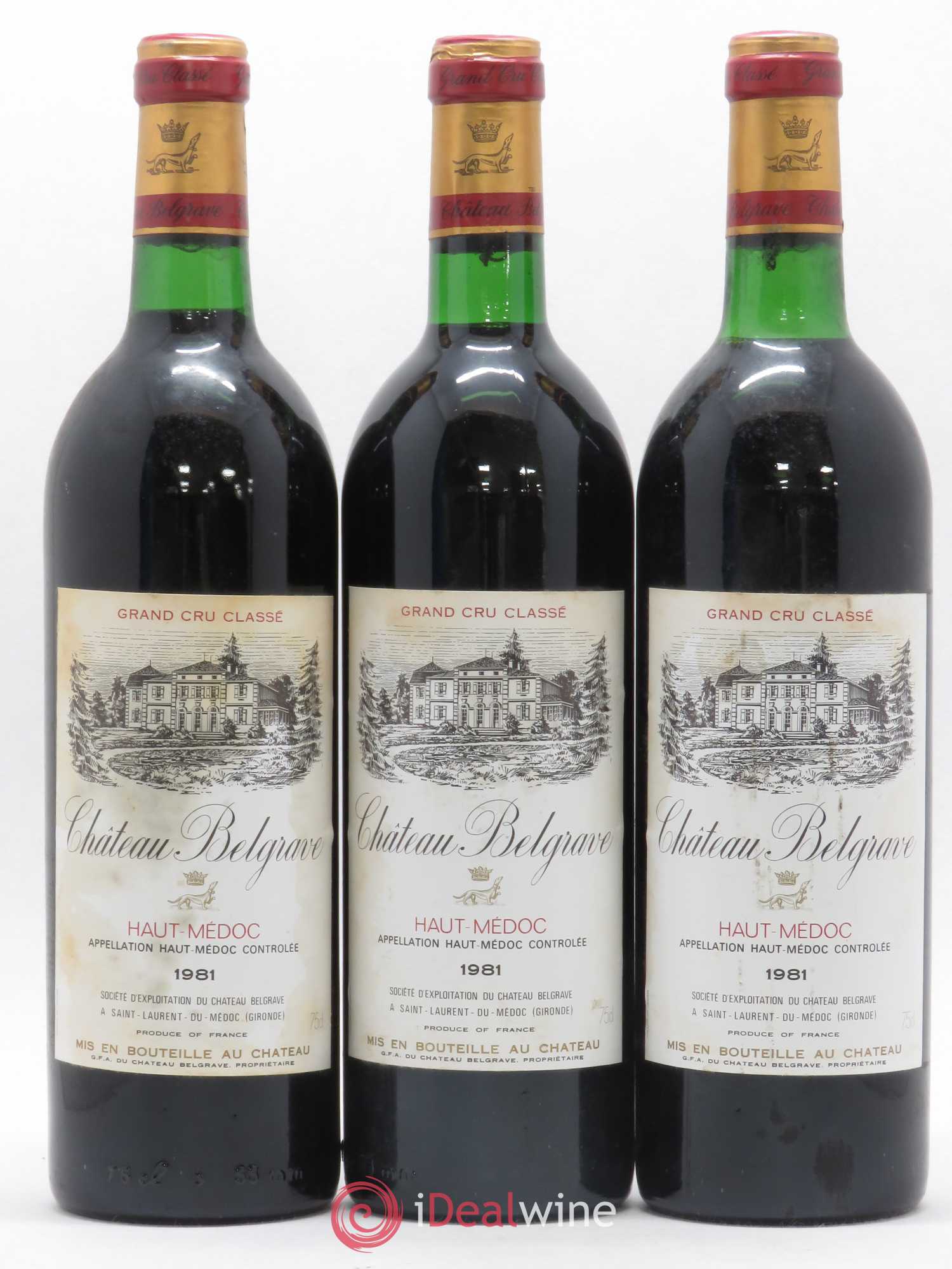 Château Belgrave 5ème Grand Cru Classé 1981 - Lot de 3 bouteilles - 0