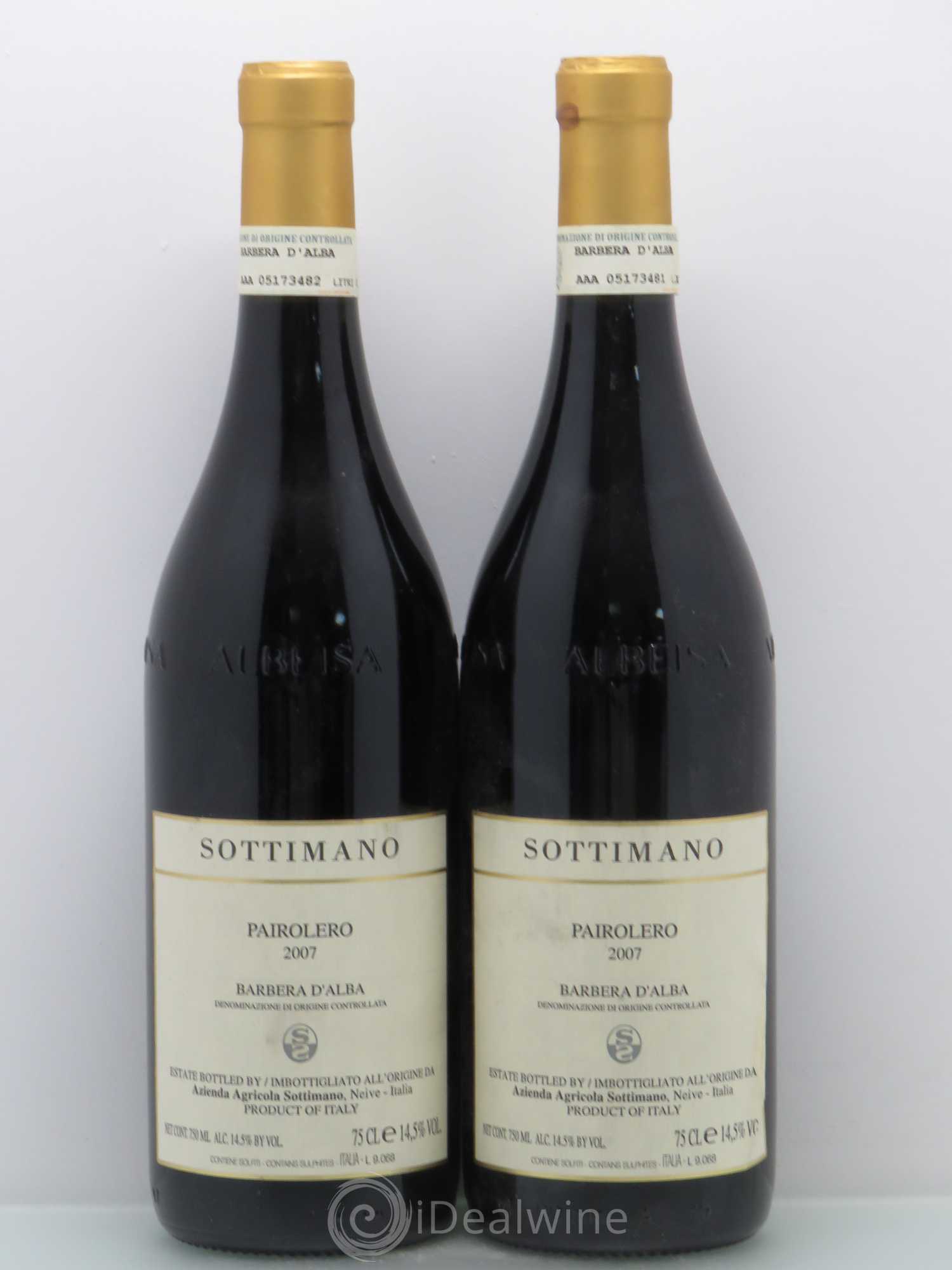 Barbera d'Alba Pairolero Sottimano 2007 - Lot de 2 bouteilles - 0