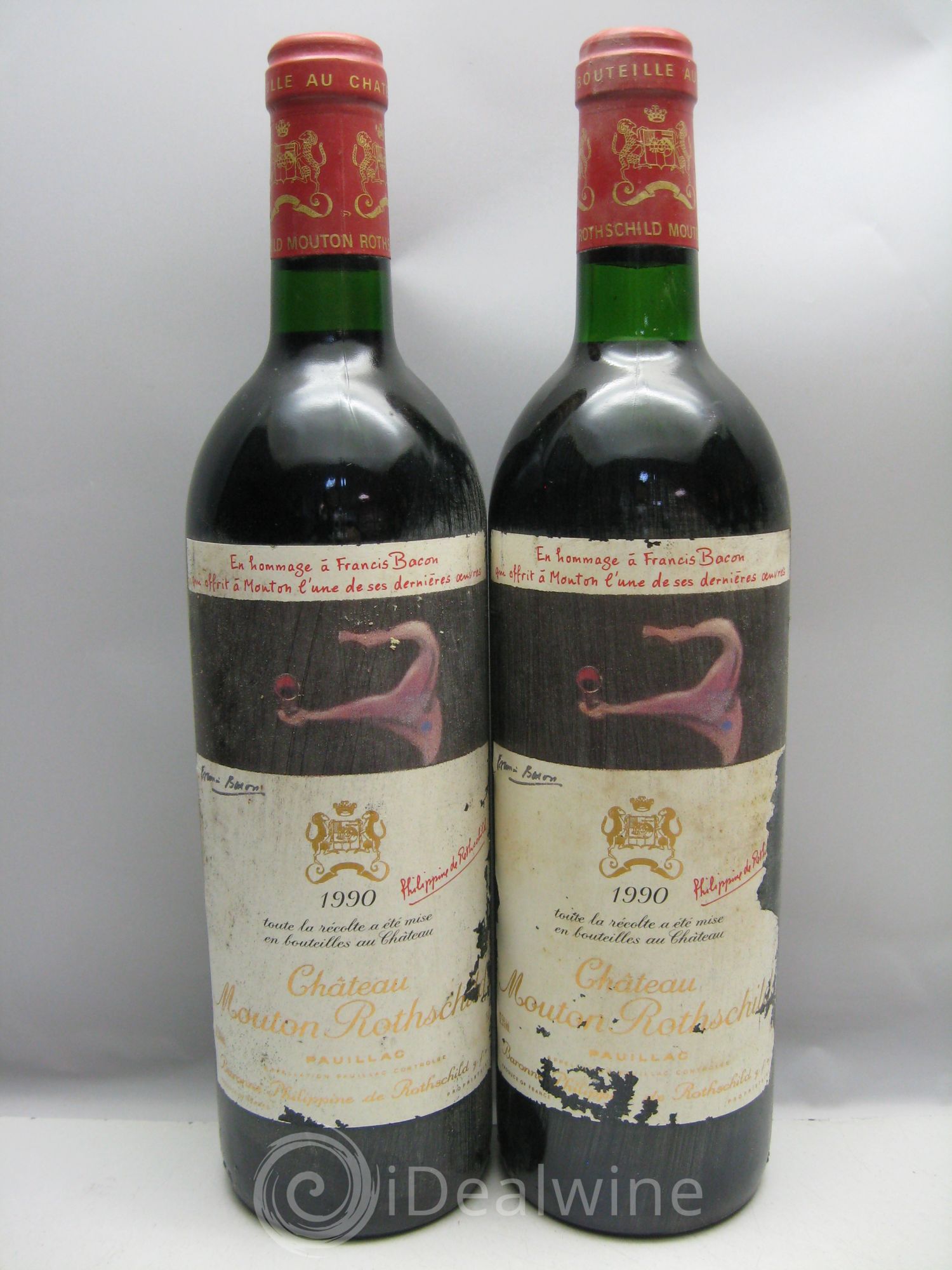 Château Mouton Rothschild 1er Grand Cru Classé (caps.lég.abimées) 1990 - Lot de 6 bouteilles - 0