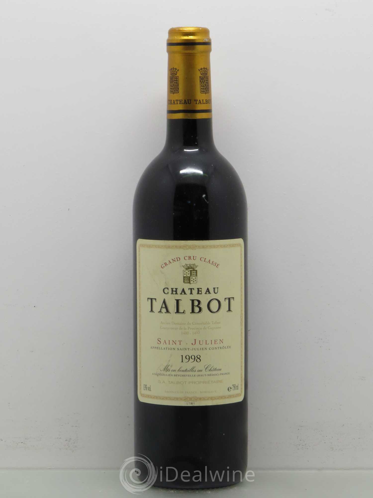 Château Talbot 4ème Grand Cru Classé 1998 - Lot de 1 bouteille - 0