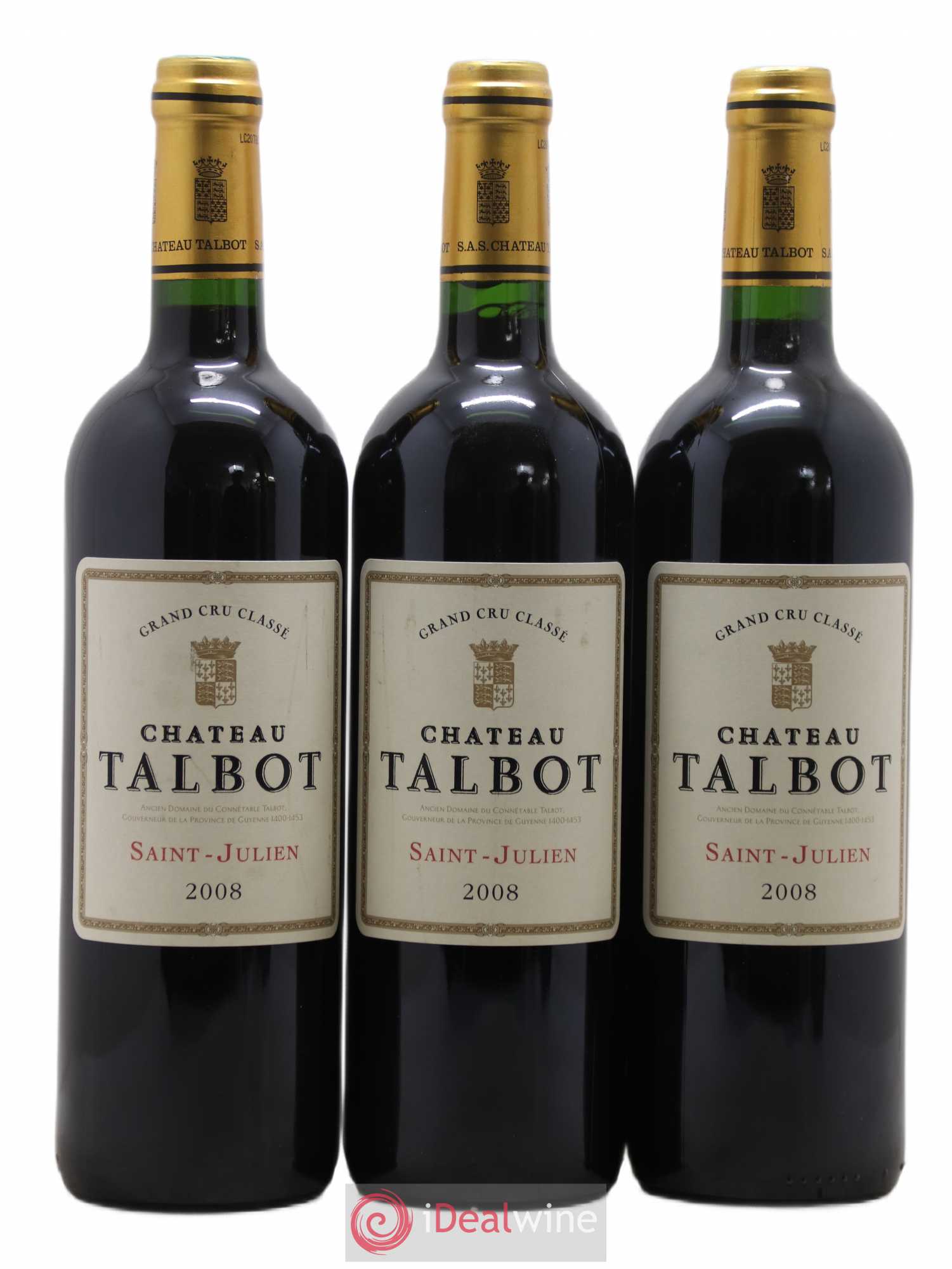 Château Talbot 4ème Grand Cru Classé 2008 - Lot de 3 bouteilles - 0