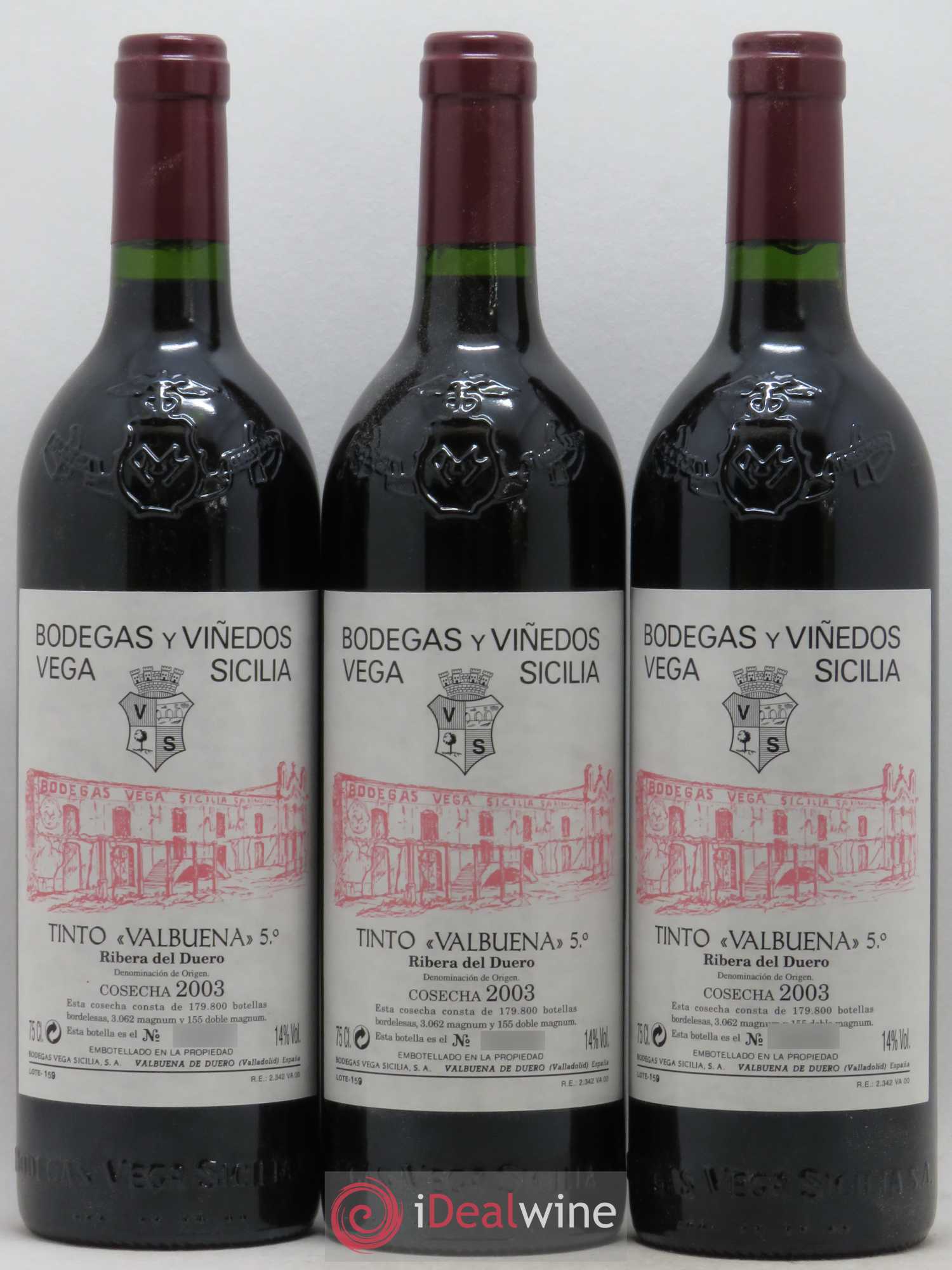 Ribera Del Duero DO Vega Sicilia Valbuena 5 ano Famille Alvarez 2003 - Lot de 3 bouteilles - 0