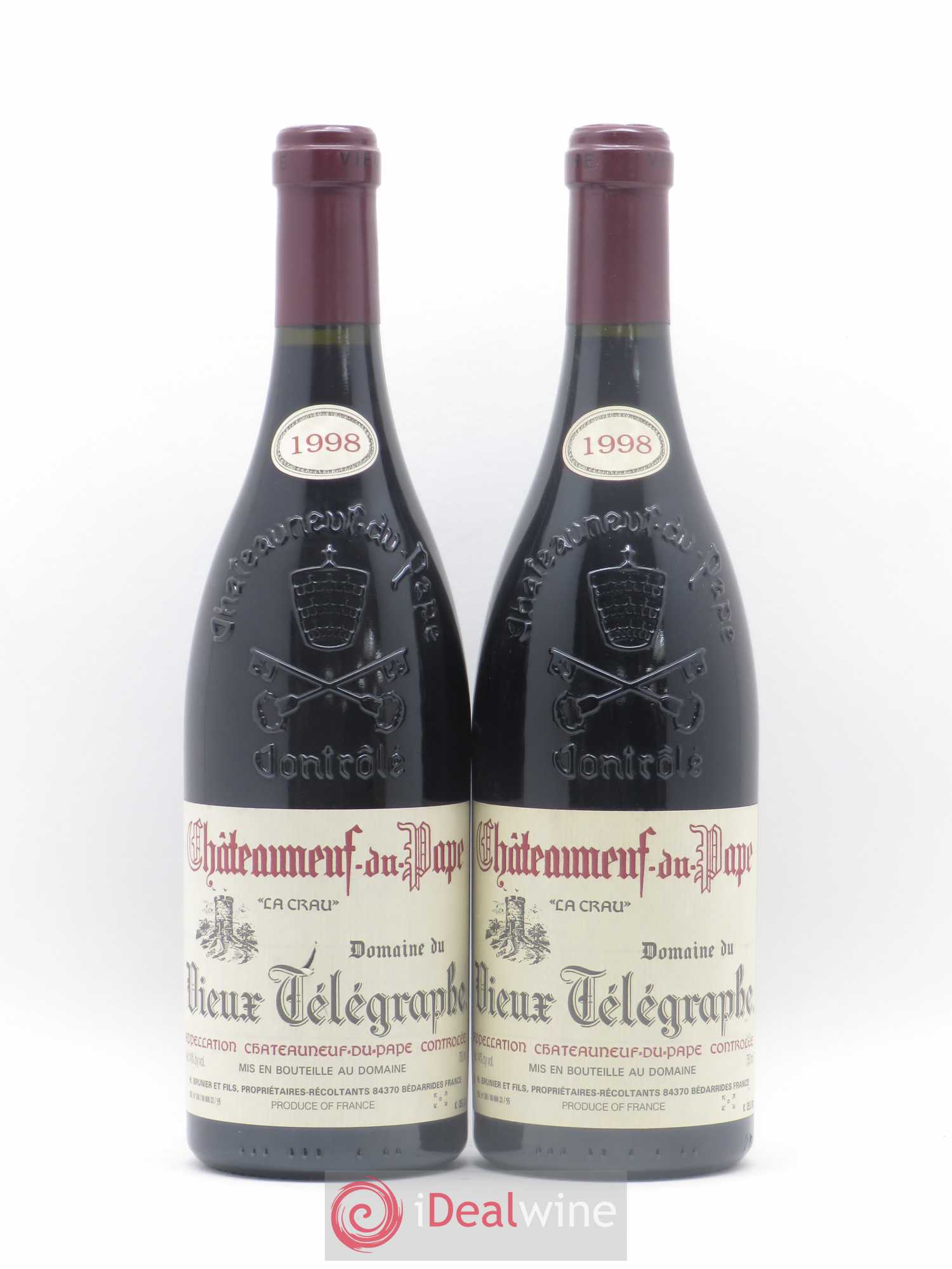 Châteauneuf-du-Pape Vieux Télégraphe (Domaine du) Vignobles Brunier 1998 - Lot de 2 bouteilles - 0