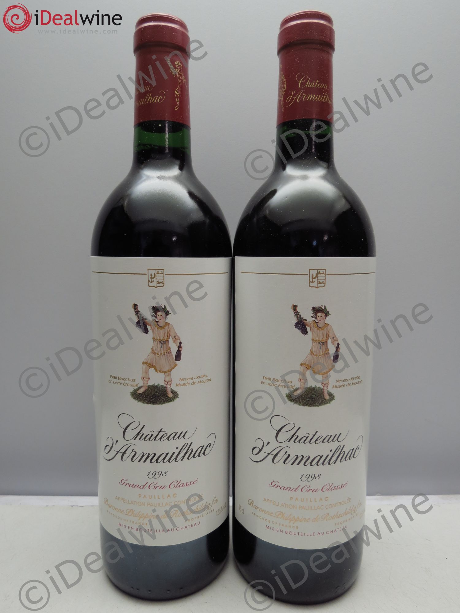 Château d' Armailhac - Mouton Baron(ne) Philippe 5ème Grand Cru Classé 1993 - Lot de 2 bouteilles - 0