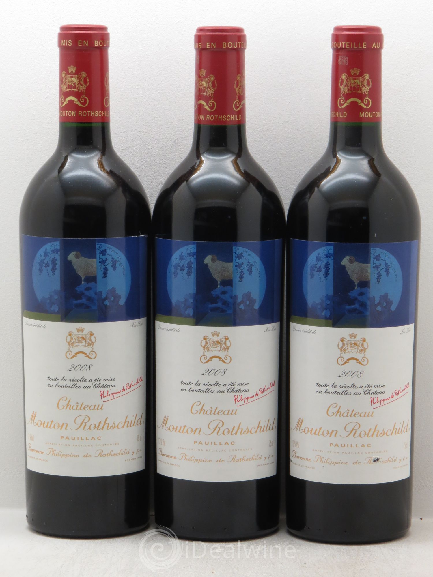 Château Mouton Rothschild 1er Grand Cru Classé 2008 - Lot de 3 bouteilles - 0