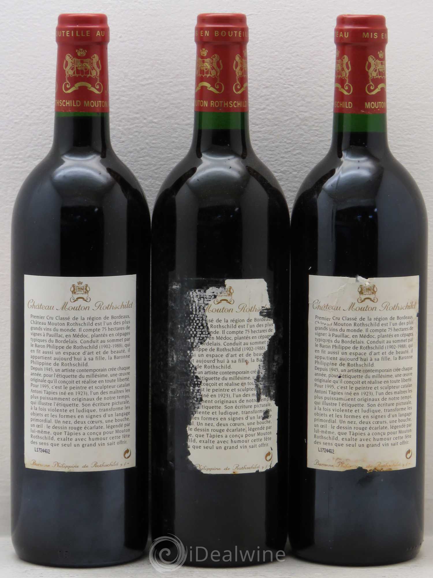 Château Mouton Rothschild 1er Grand Cru Classé 1995 - Lot de 3 bouteilles - 1