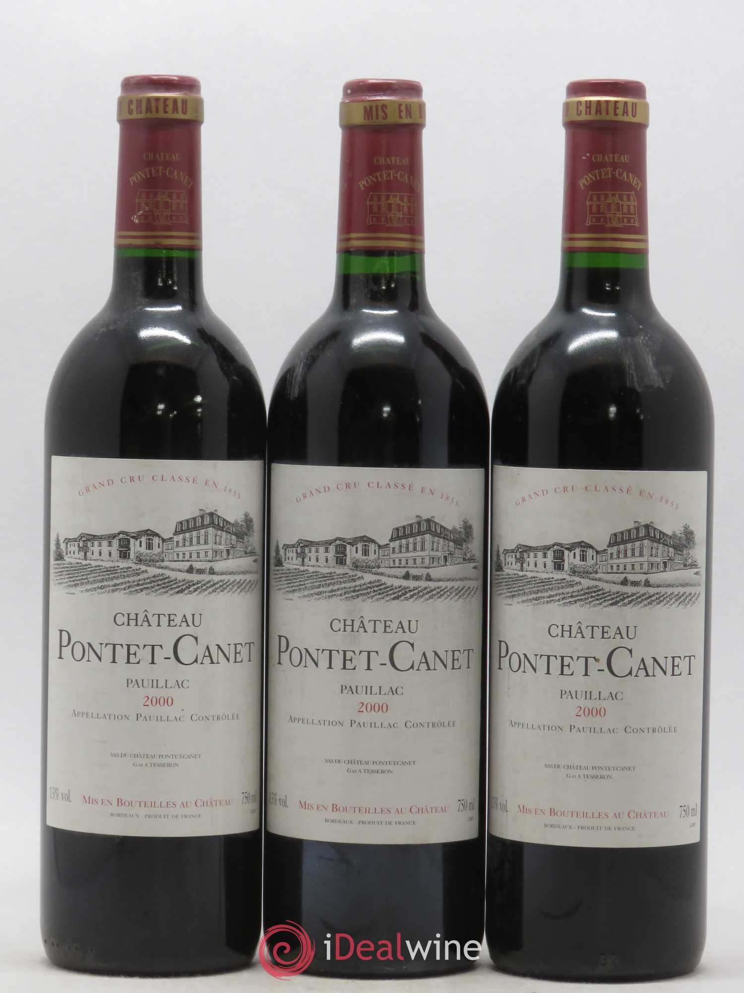 Château Pontet Canet 5ème Grand Cru Classé 2000 - Lot de 3 bouteilles - 0