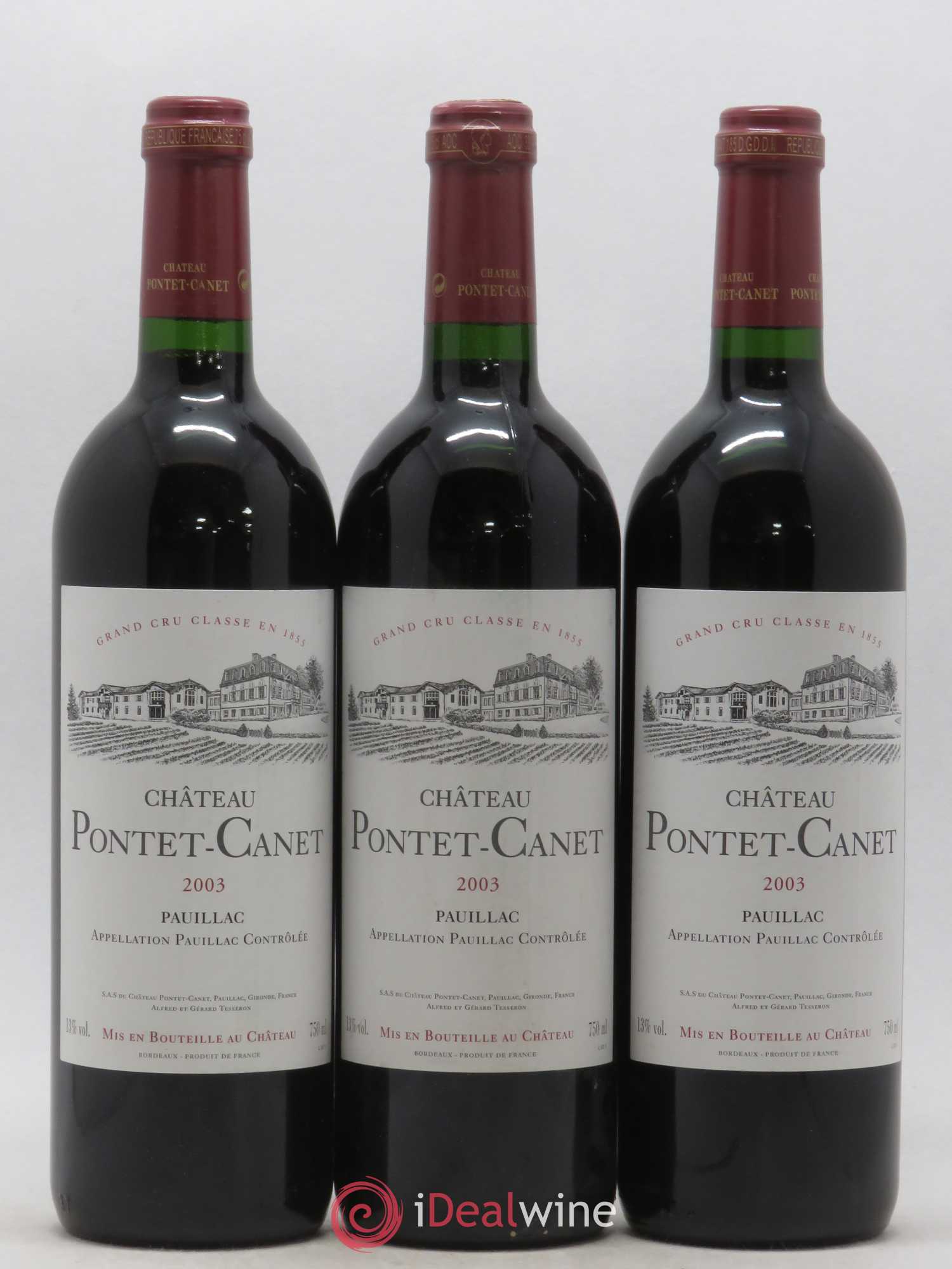 Château Pontet Canet 5ème Grand Cru Classé 2003 - Lot de 3 bouteilles - 0