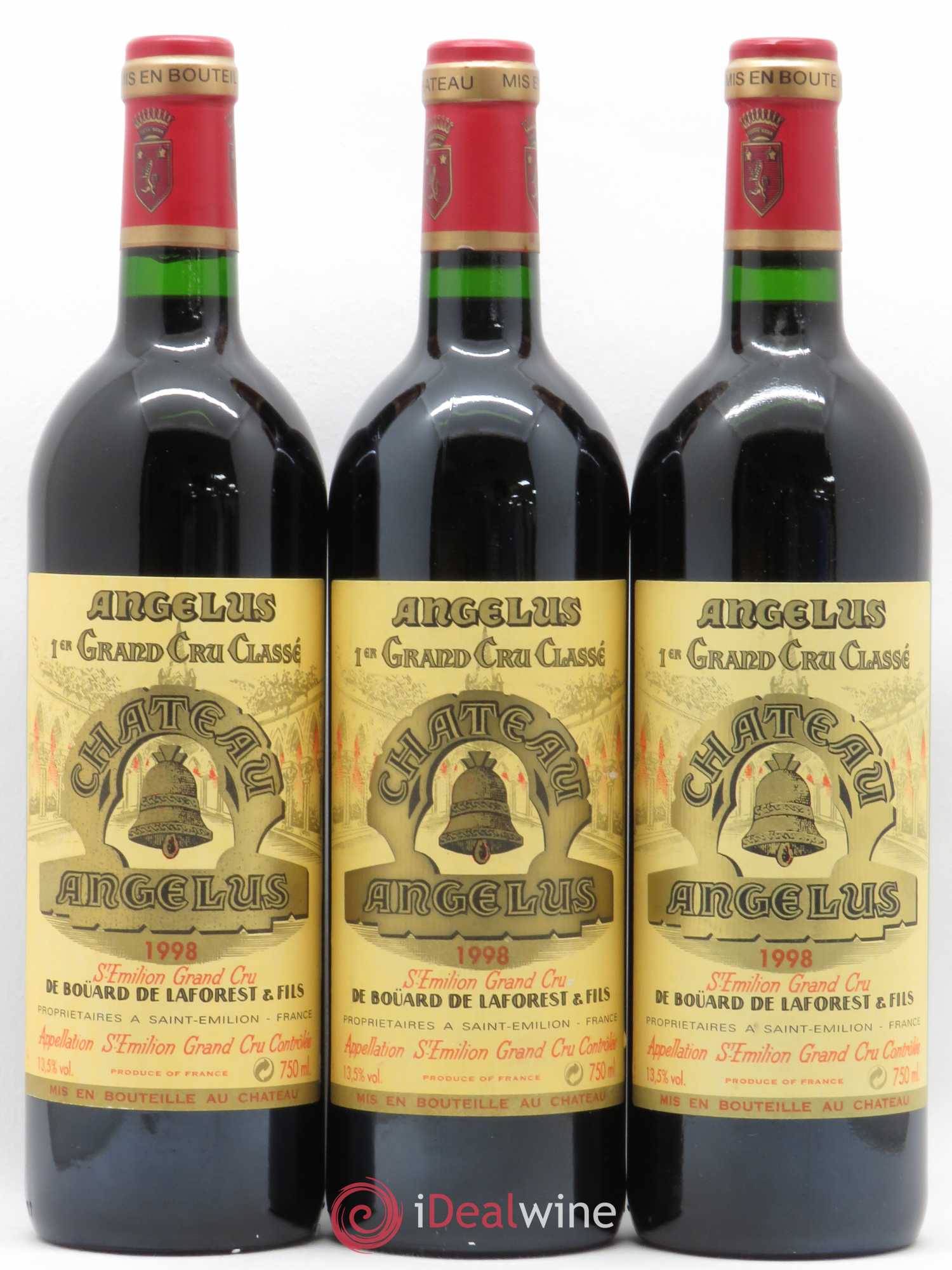 Château Angélus 1er Grand Cru Classé A 1998 - Lot de 3 bouteilles - 0