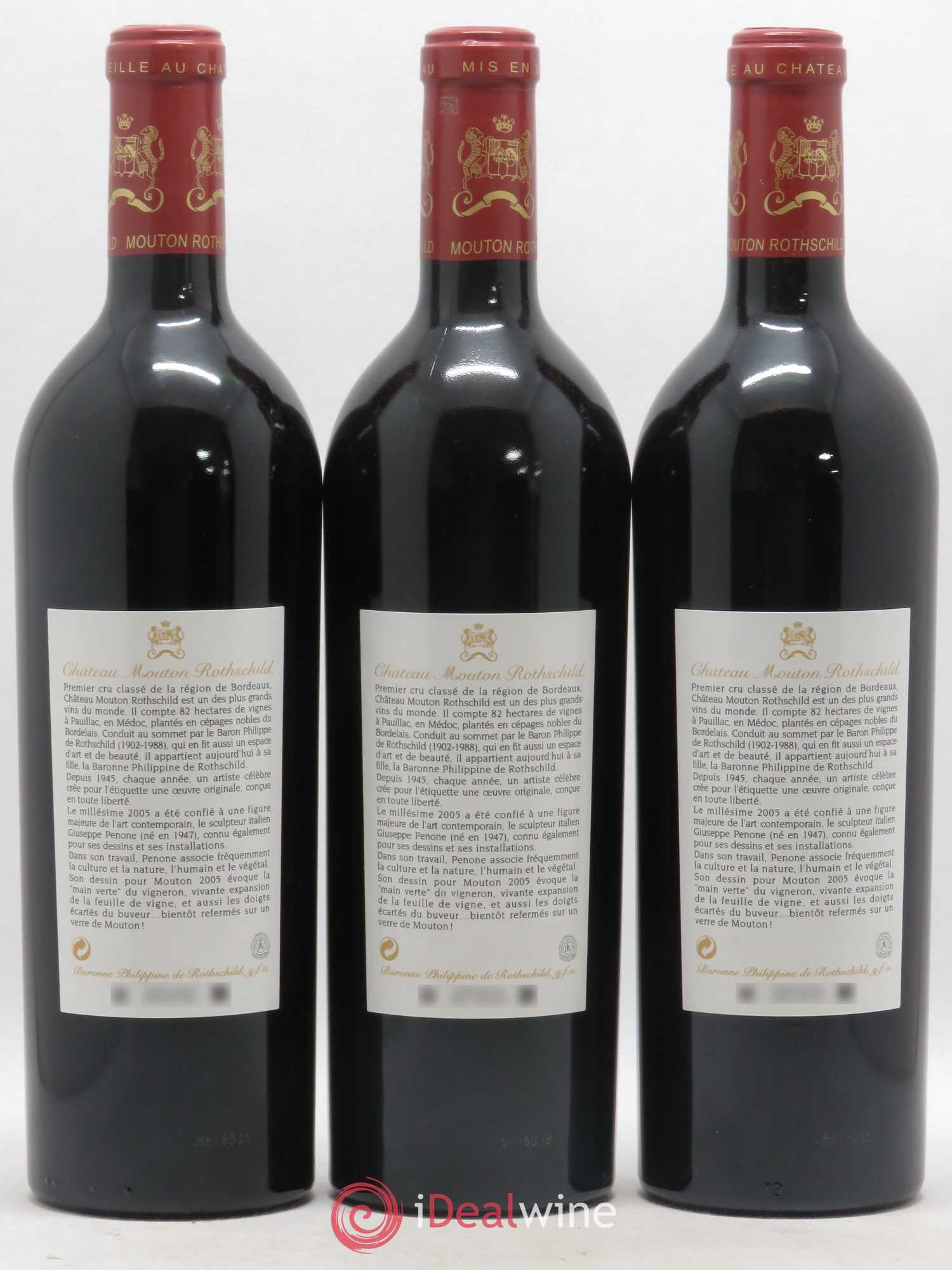 Château Mouton Rothschild 1er Grand Cru Classé 2005 - Lot de 3 bouteilles - 1