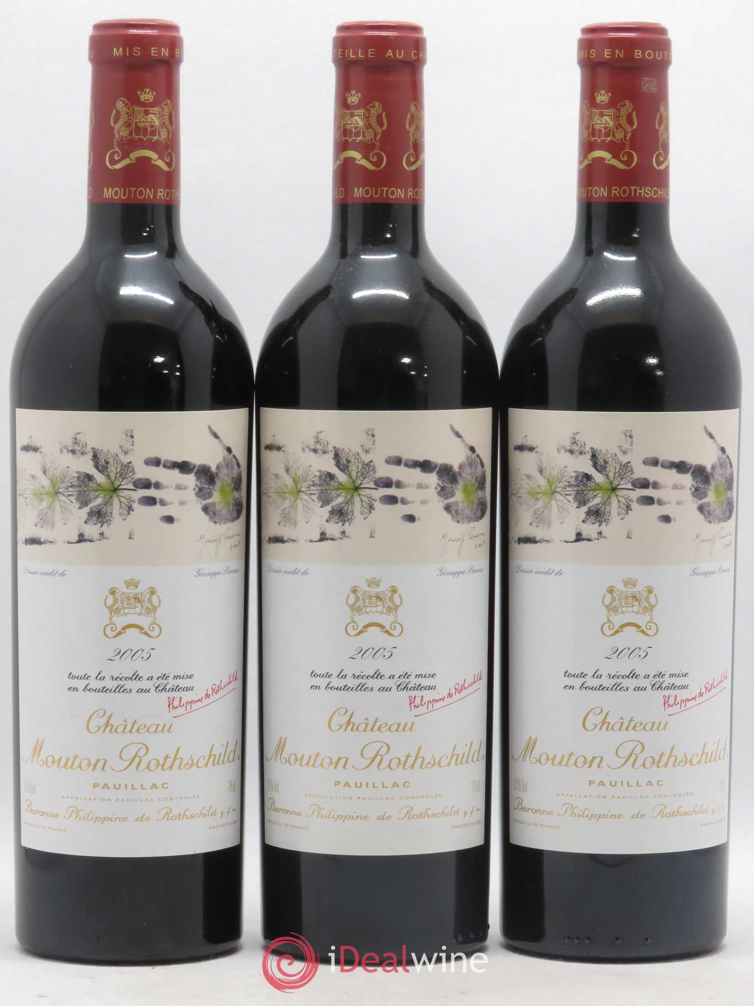 Château Mouton Rothschild 1er Grand Cru Classé 2005 - Lot de 3 bouteilles - 0