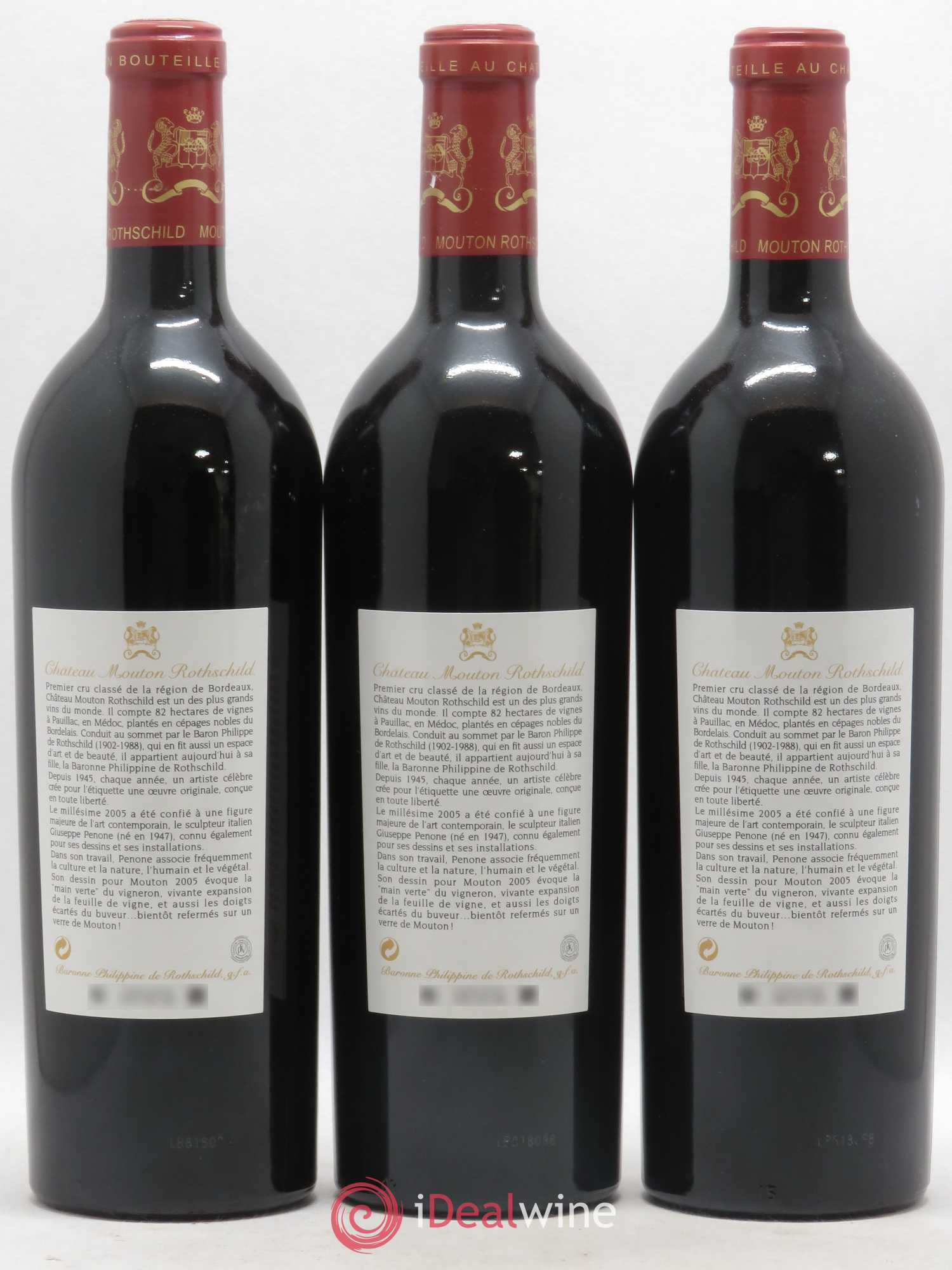 Château Mouton Rothschild 1er Grand Cru Classé 2005 - Lot de 3 bouteilles - 1