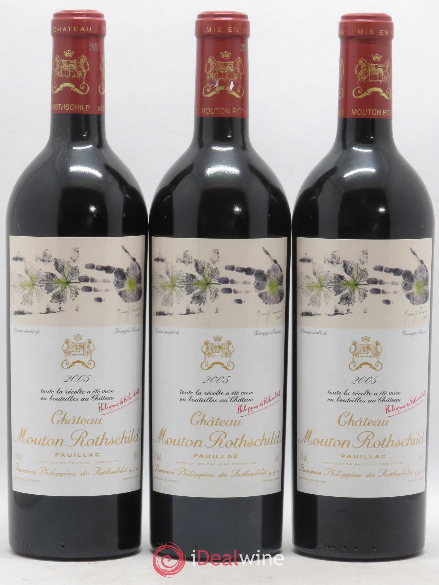 Château Mouton Rothschild 1er Grand Cru Classé 2005 - Lot de 3 bouteilles - 0