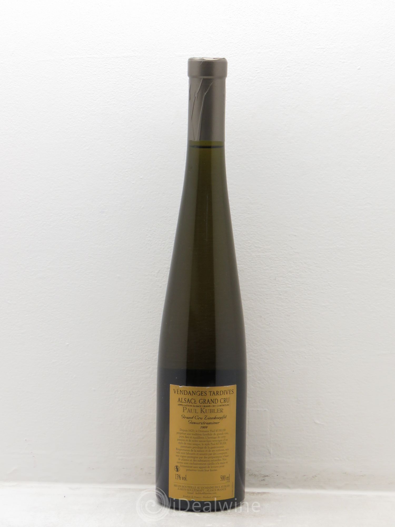 Gewurztraminer Grand Cru Zinnkoepflé Vendanges Tardives Paul Kubler 2009 - Lot de 1 bouteille - 1