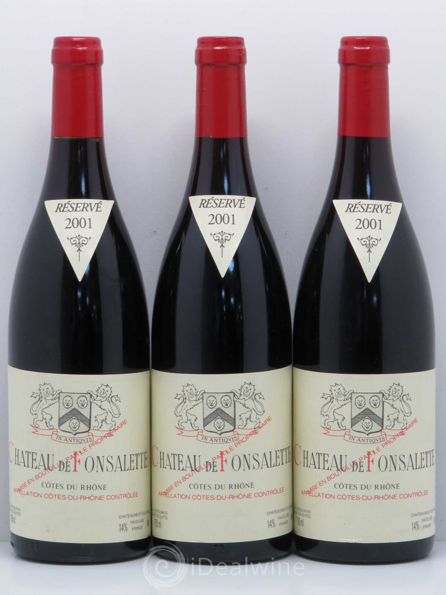 Côtes-du-Rhône Château de Fonsalette Emmanuel Reynaud 2001 - Lot de 3 bouteilles - 0