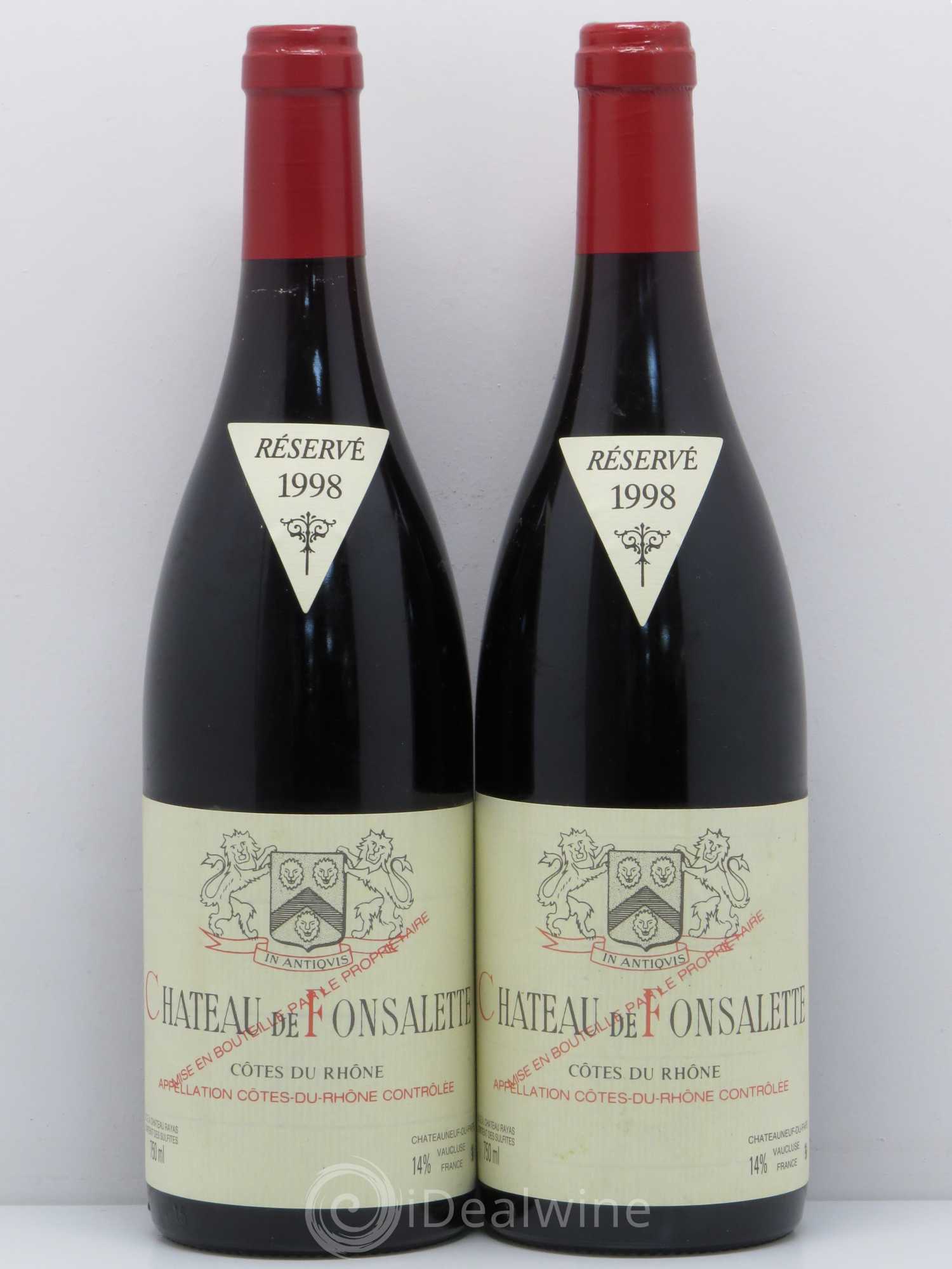 Côtes-du-Rhône Château de Fonsalette Emmanuel Reynaud 1998 - Lot de 2 bouteilles - 0