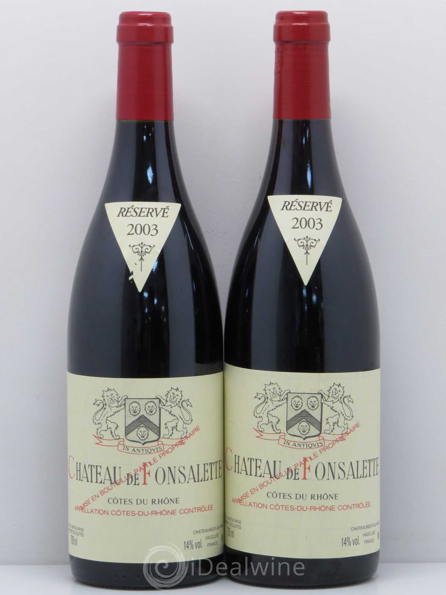 Côtes-du-Rhône Château de Fonsalette Emmanuel Reynaud 2003 - Lot de 2 bouteilles - 0