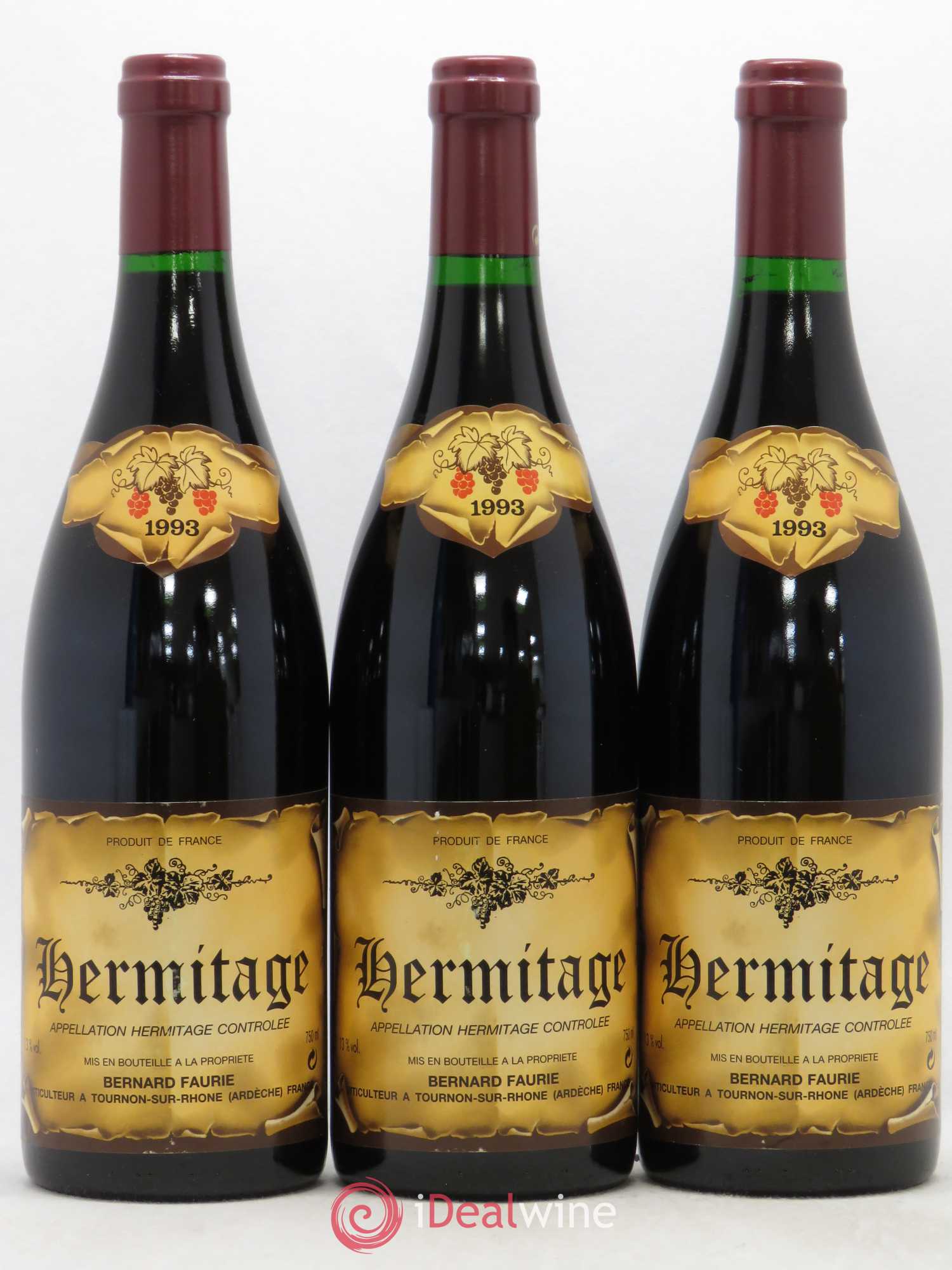 Hermitage Les Bessards (capsule rouge) Bernard Faurie 1993 - Lot de 3 bouteilles - 0