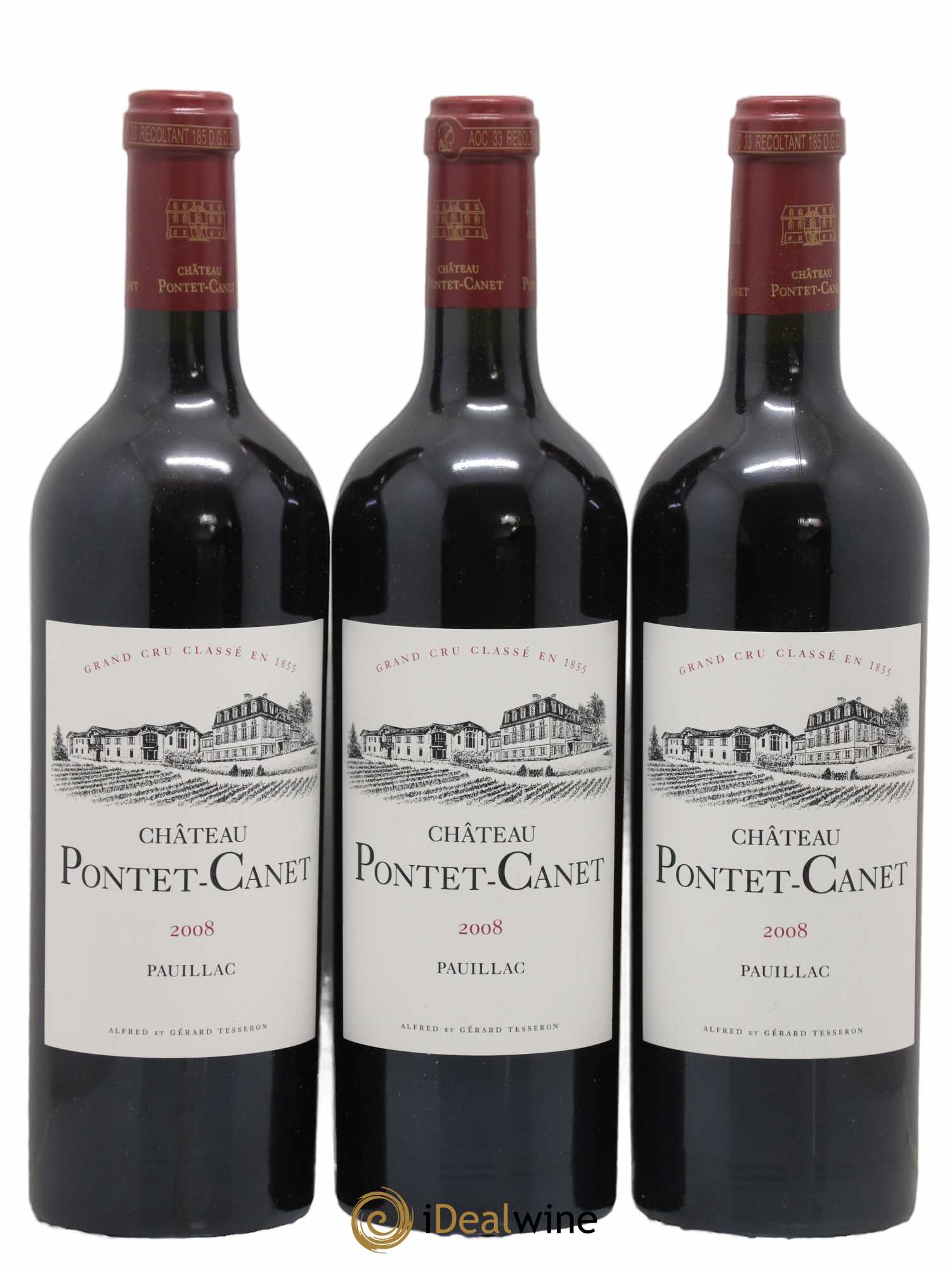 Château Pontet Canet 5ème Grand Cru Classé 2008 - Lot de 3 bouteilles - 0