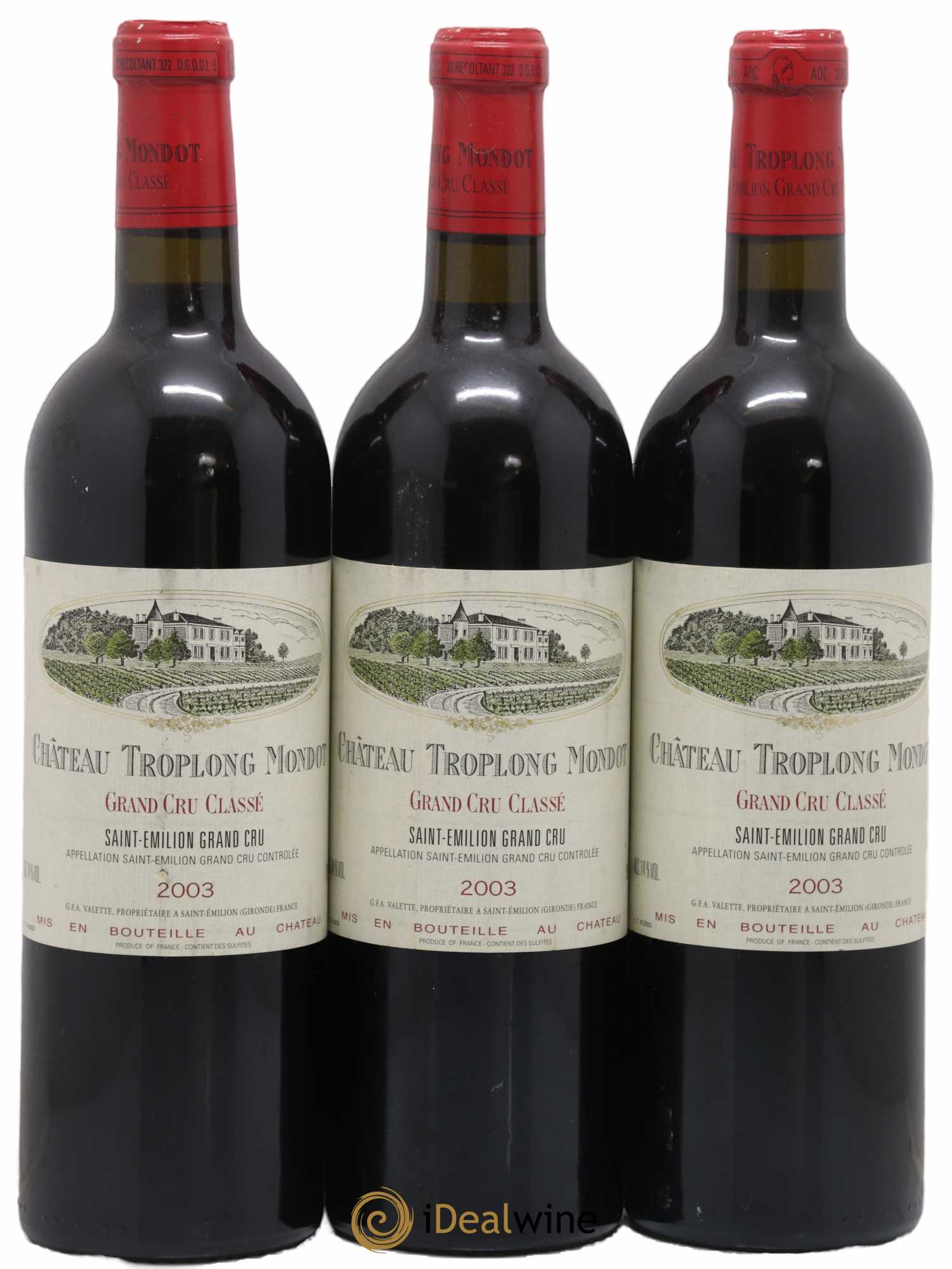 Château Troplong Mondot 1er Grand Cru Classé B 2003 - Lot de 3 bouteilles - 0