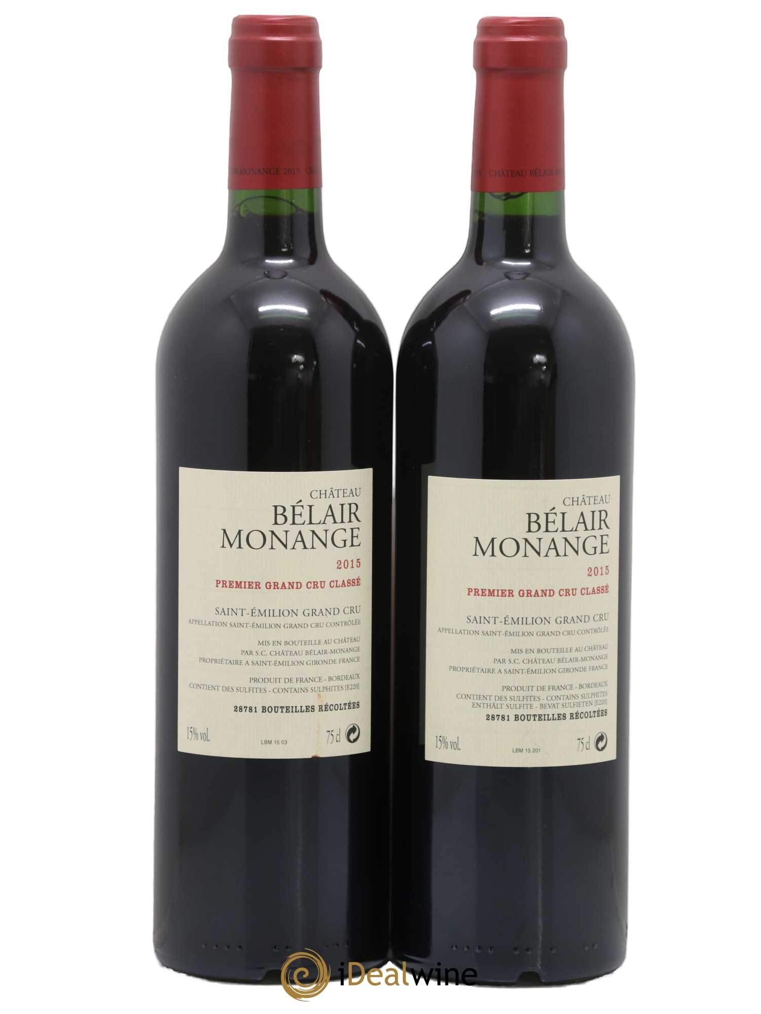 Château Belair (Belair-Monange) 1er Grand Cru Classé B 2015 - Lot de 2 bouteilles - 1