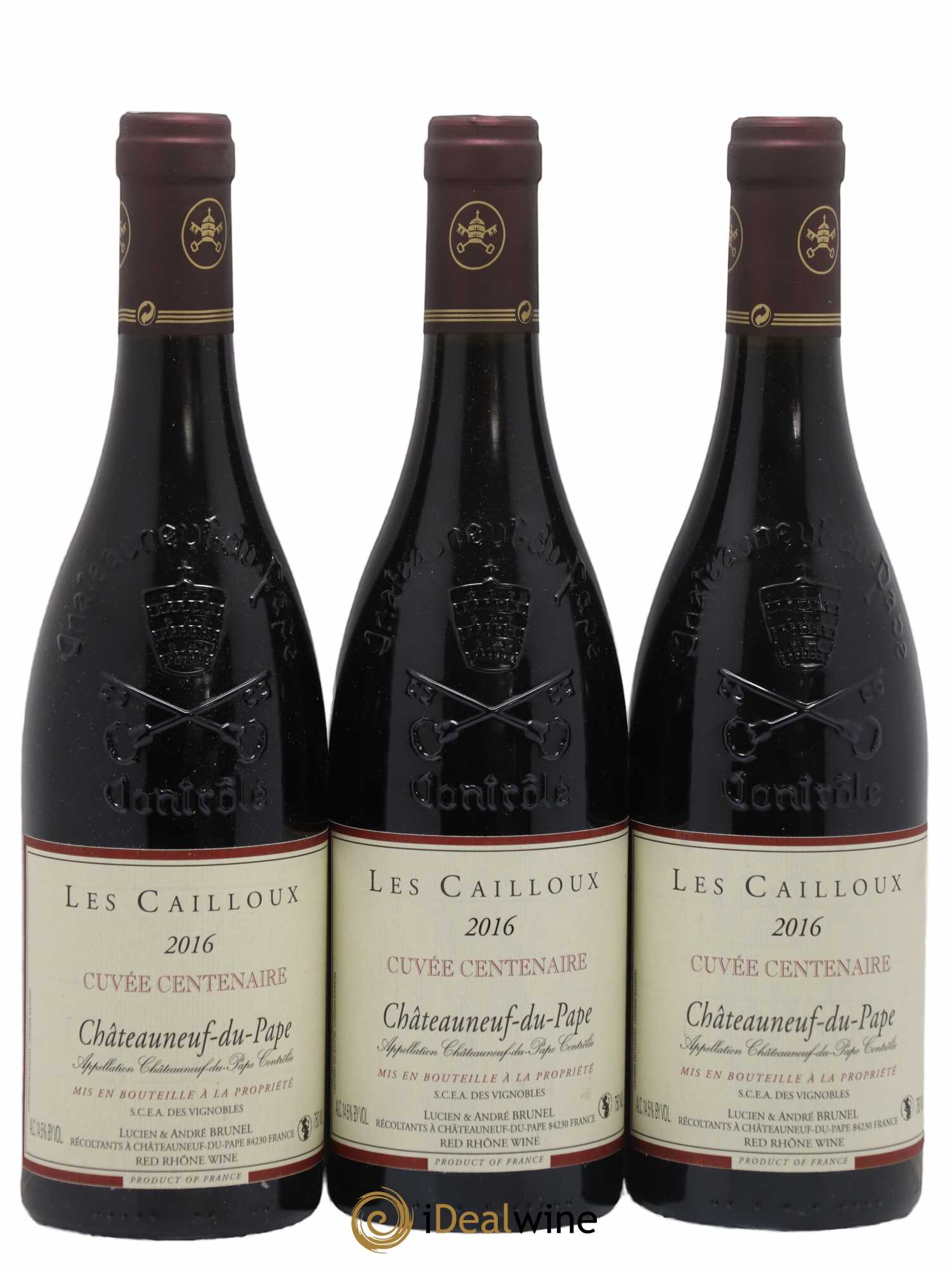 Châteauneuf-du-Pape Les Cailloux Cuvée Centenaire André Brunel 2016 - Lot de 3 bouteilles - 0
