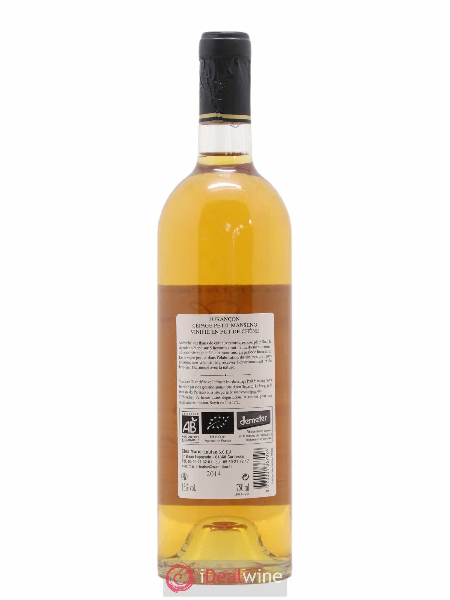 Jurançon Cuvée Marie-Louise Château Lapuyade (sans prix de réserve) 2014 - Lot de 1 bouteille - 1