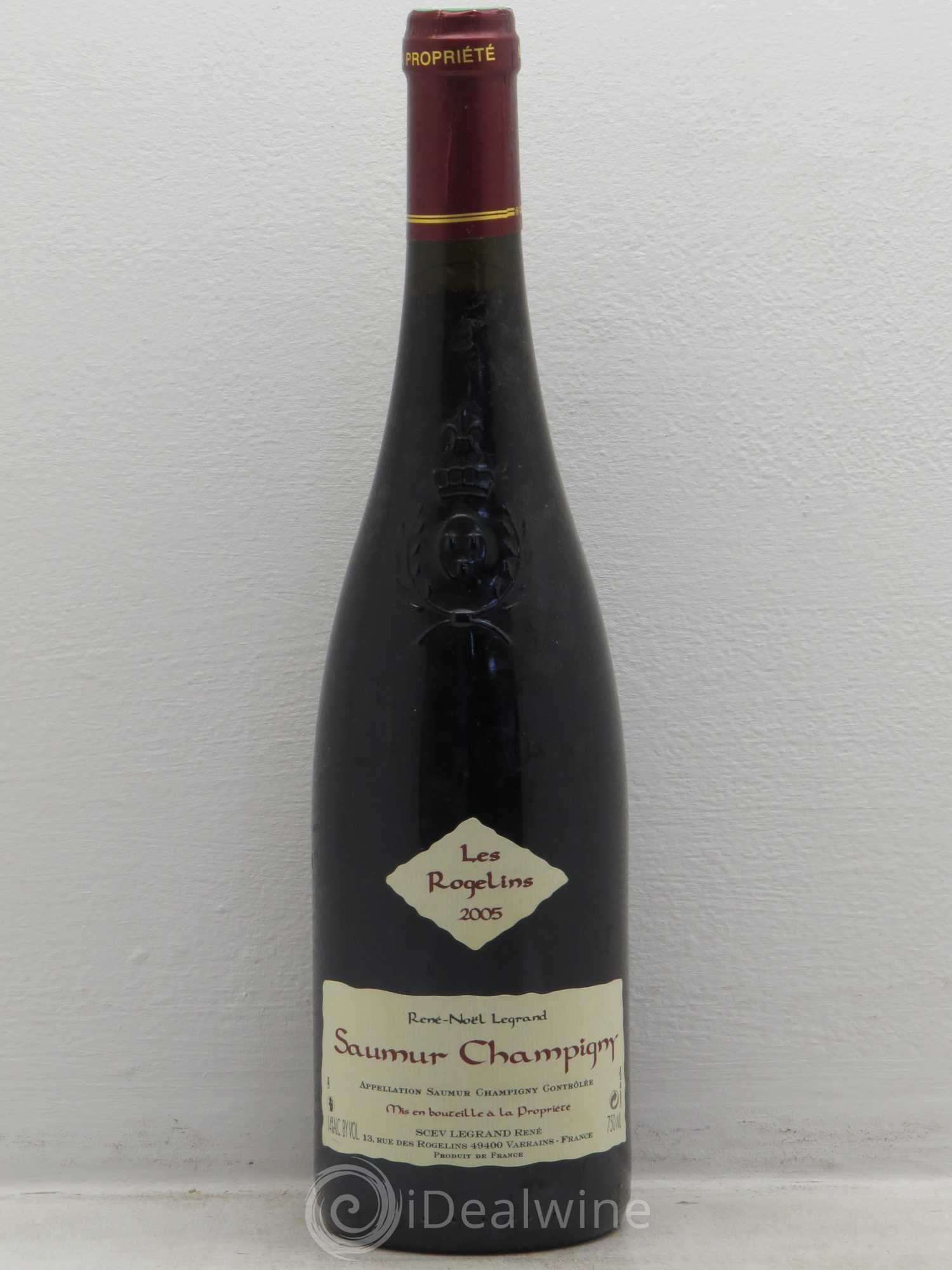 Saumur-Champigny Les Rogelins Clotilde Legrand (anciennement René-Noël Legrand) 2005 - Lot de 1 bouteille - 0