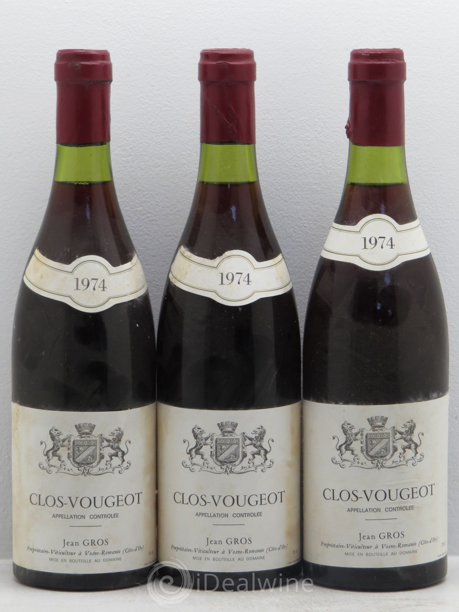 Clos de Vougeot Grand Cru Jean Gros 1974 - Lot de 3 bouteilles - 0