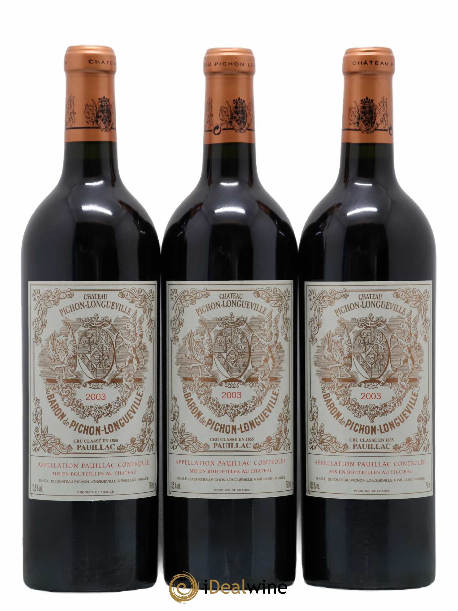 Pichon Longueville Baron 2ème Grand Cru Classé 2003 - Lot de 3 bouteilles - 0