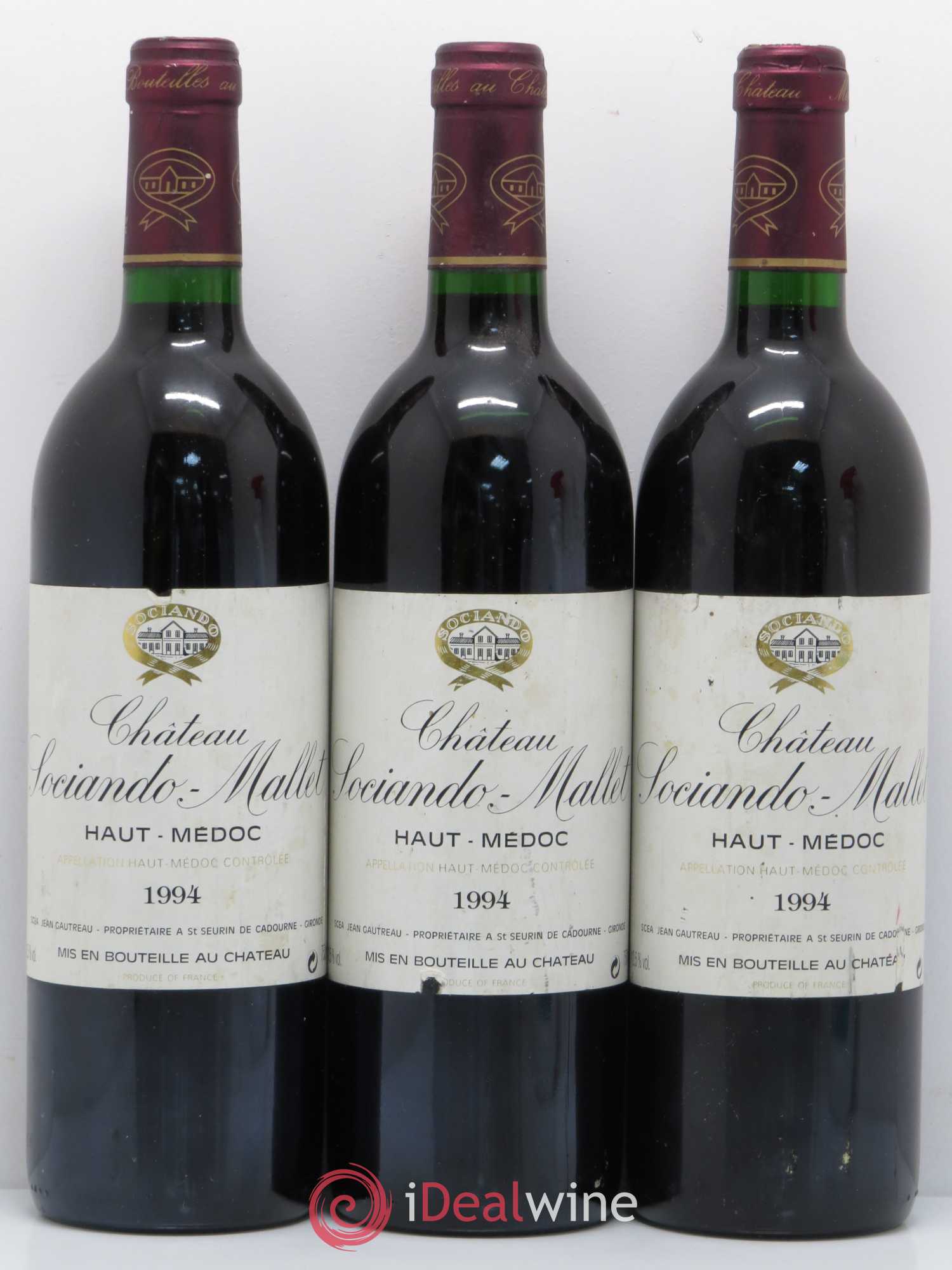 Château Sociando Mallet 1994 - Lot de 3 bouteilles - 0