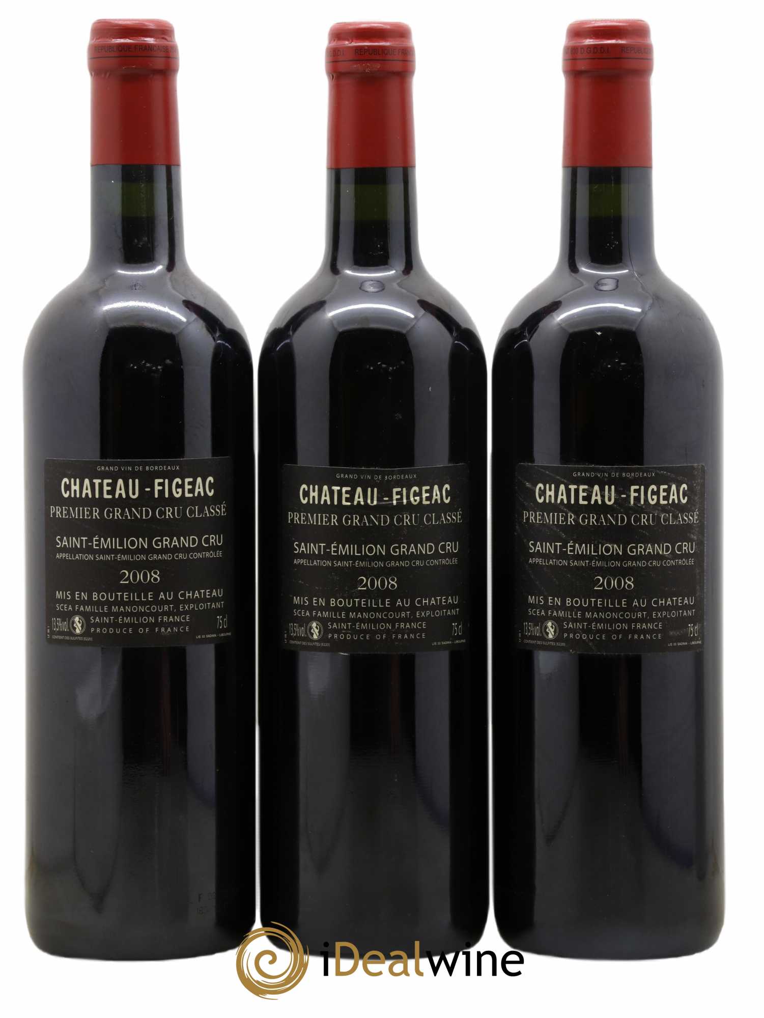 Château Figeac 1er Grand Cru Classé A 2008 - Lot of 3 bottles - 1