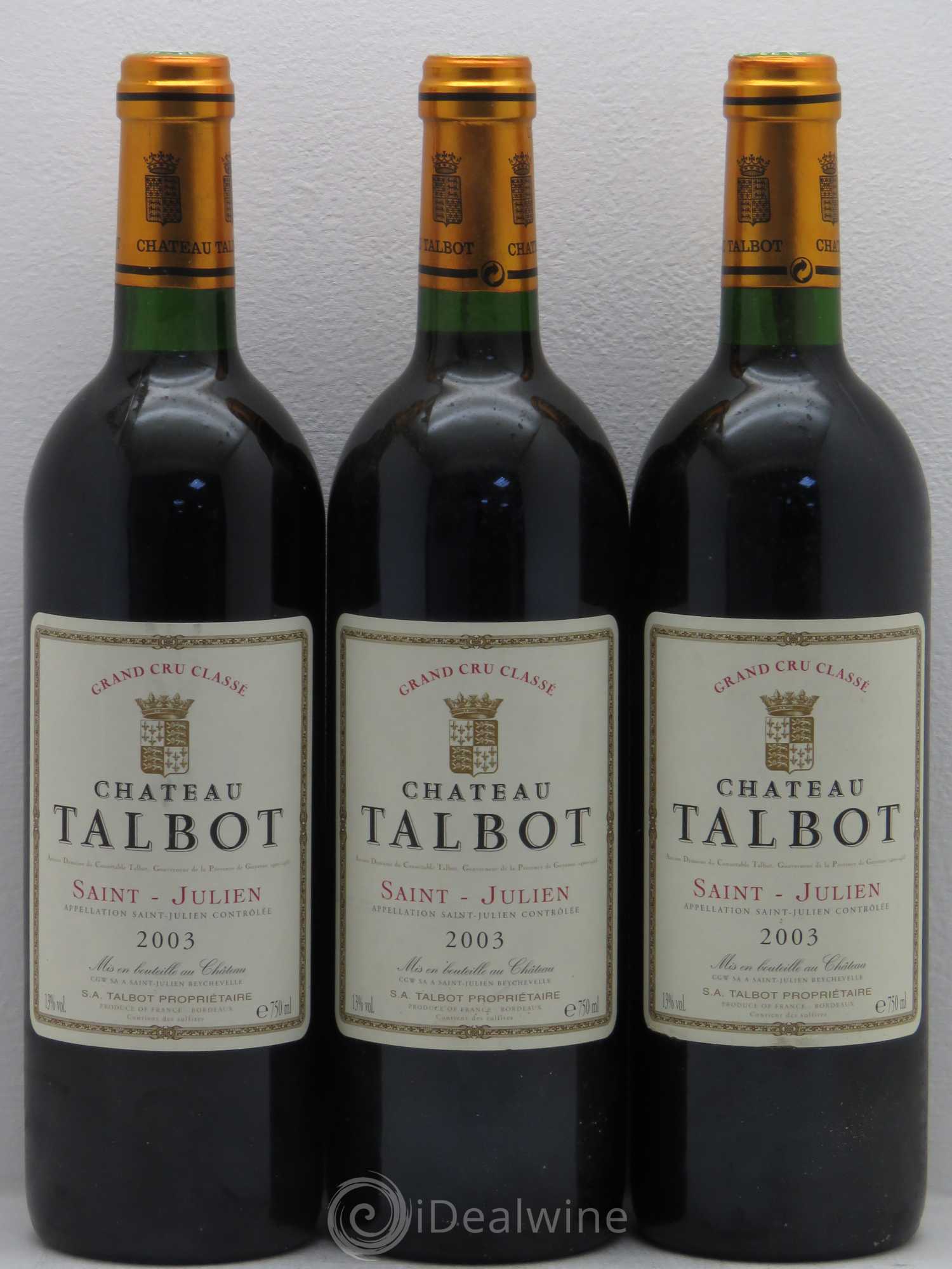 Château Talbot 4ème Grand Cru Classé 2003 - Lot de 3 bouteilles - 0