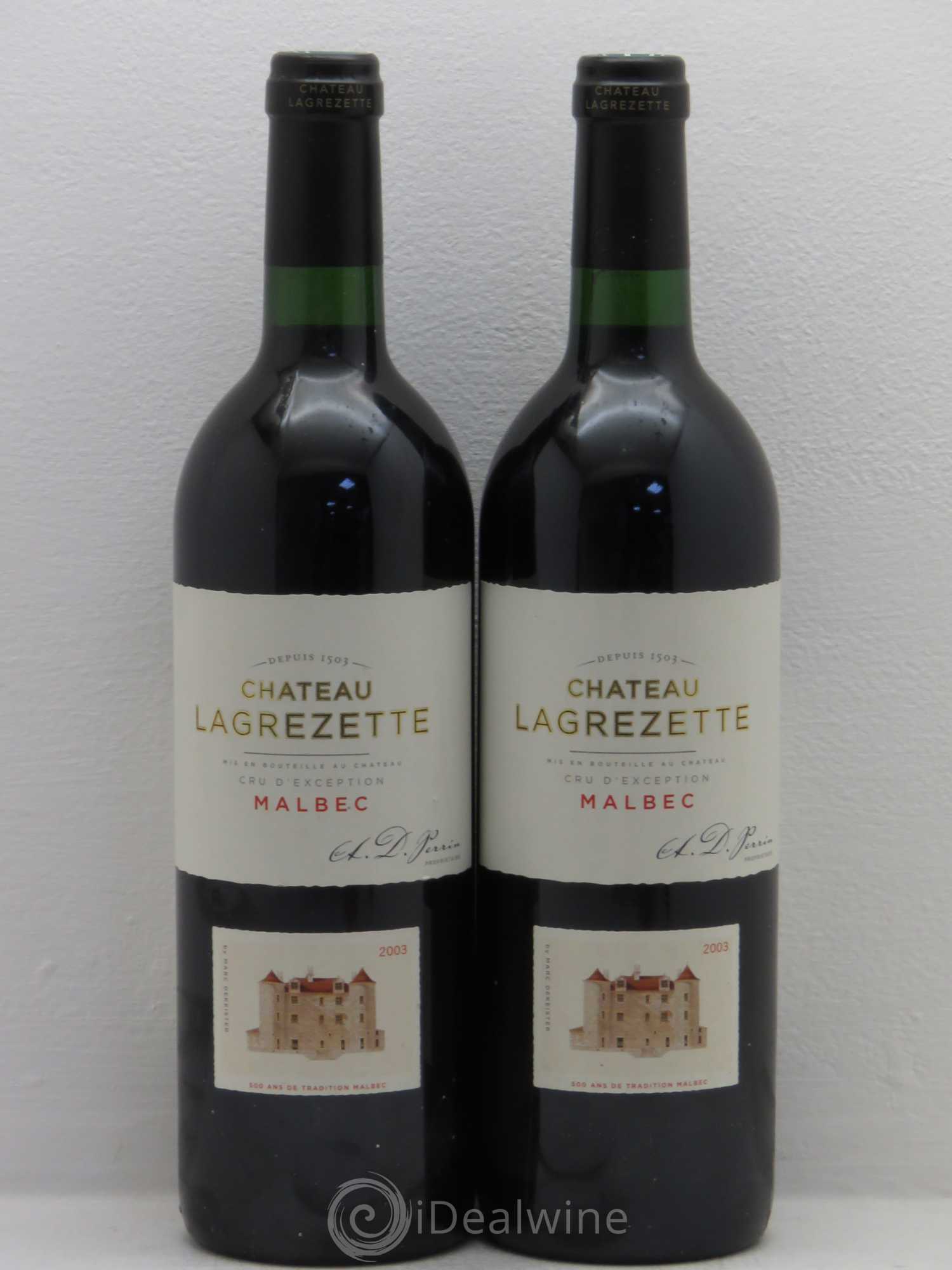 Cahors Château Lagrezette Alain Dominique Perrin 2003 - Lot de 2 bouteilles - 0